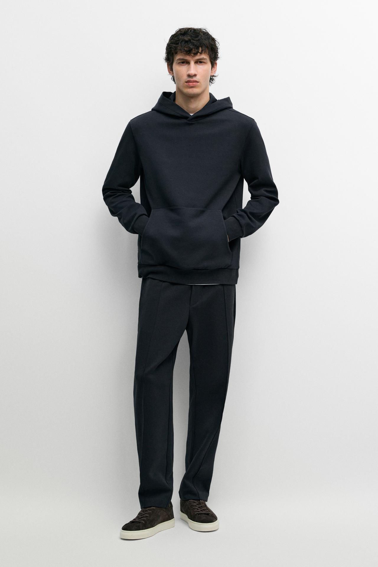 Suede sweatshirt with hood, total-look co-ord — NAVY BLUE
