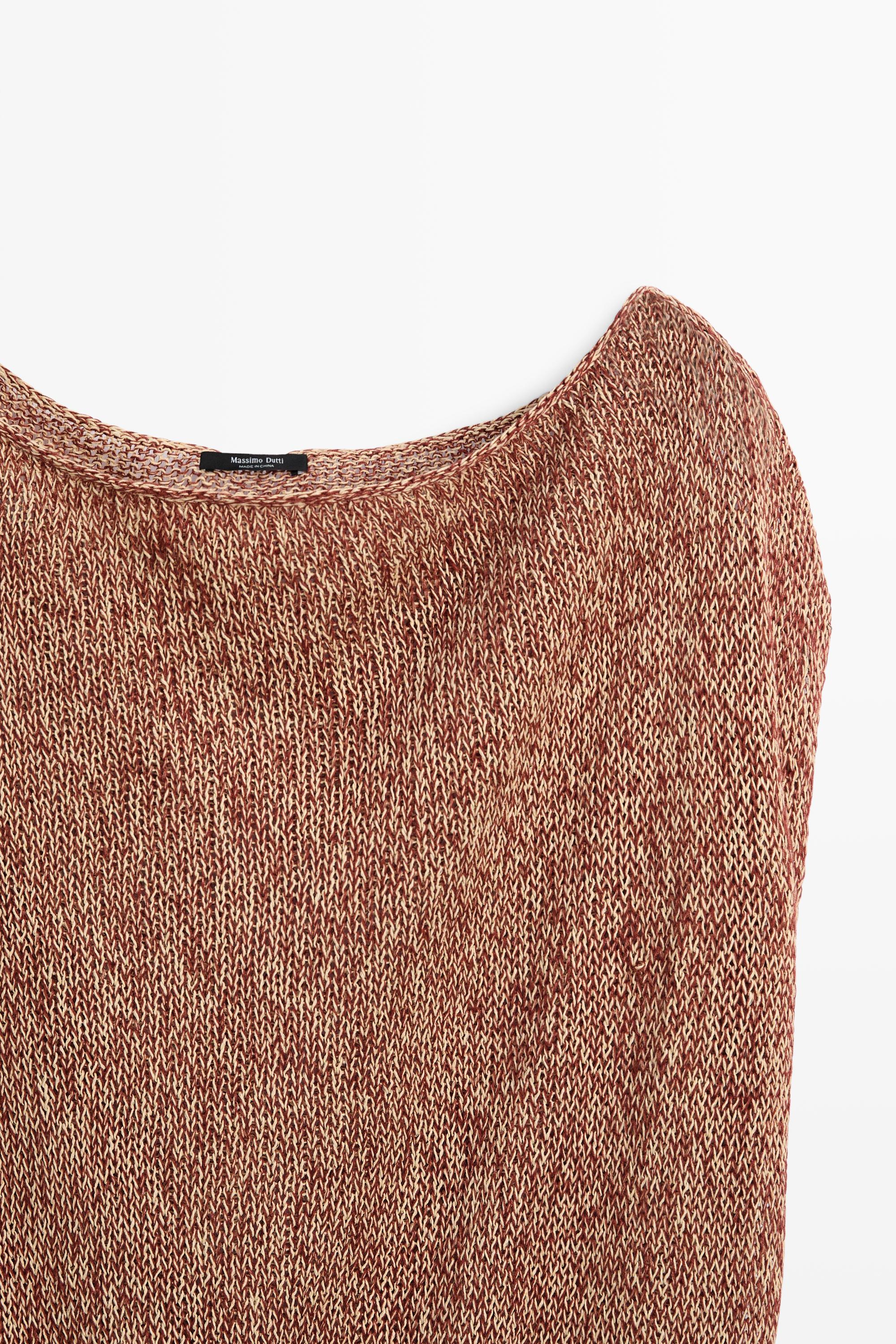 Cotton blend knit top with ribbed hem — RUSSET