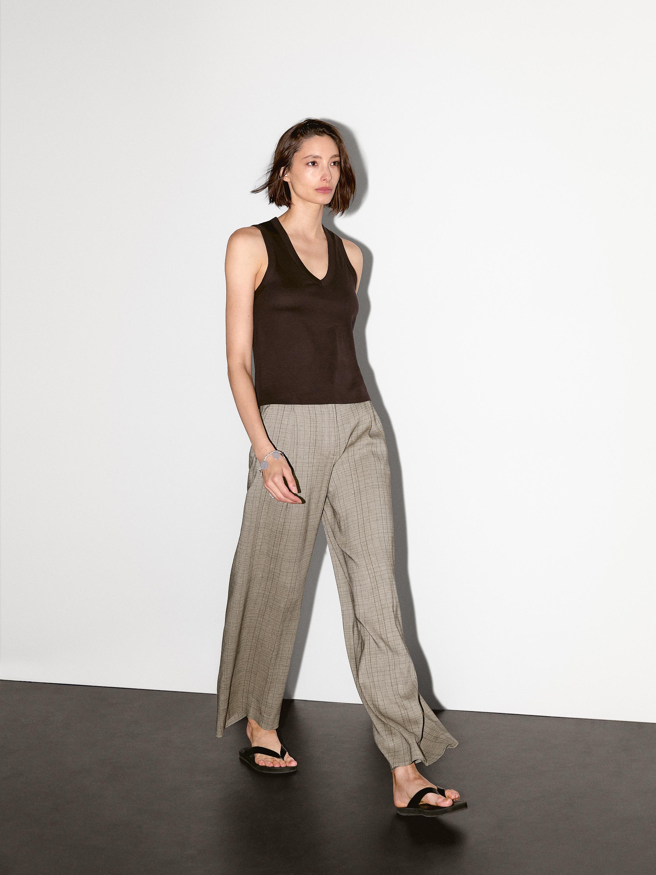 Pantalón traje estampado cuadros