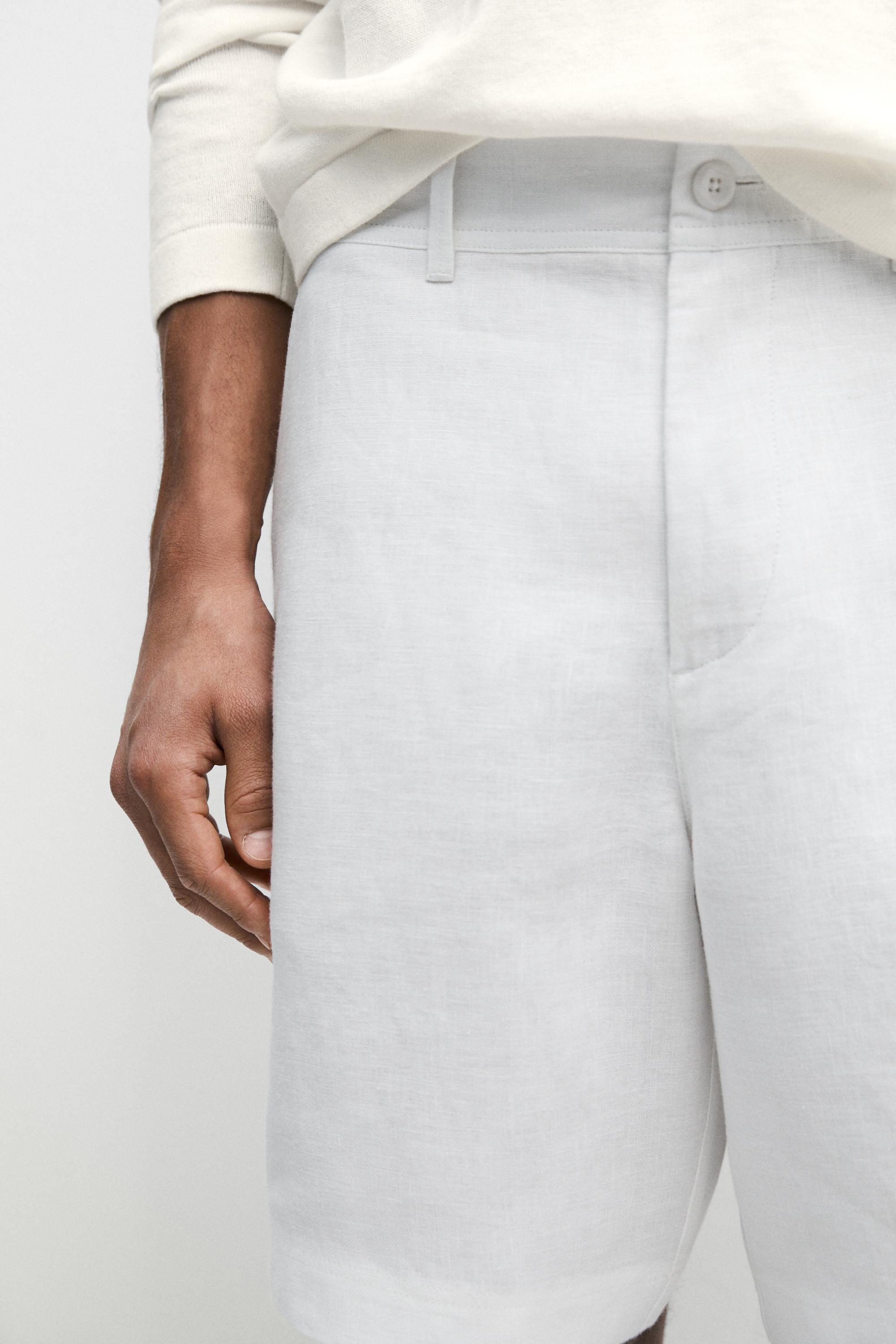 100% linen short Bermuda shorts — WHITE