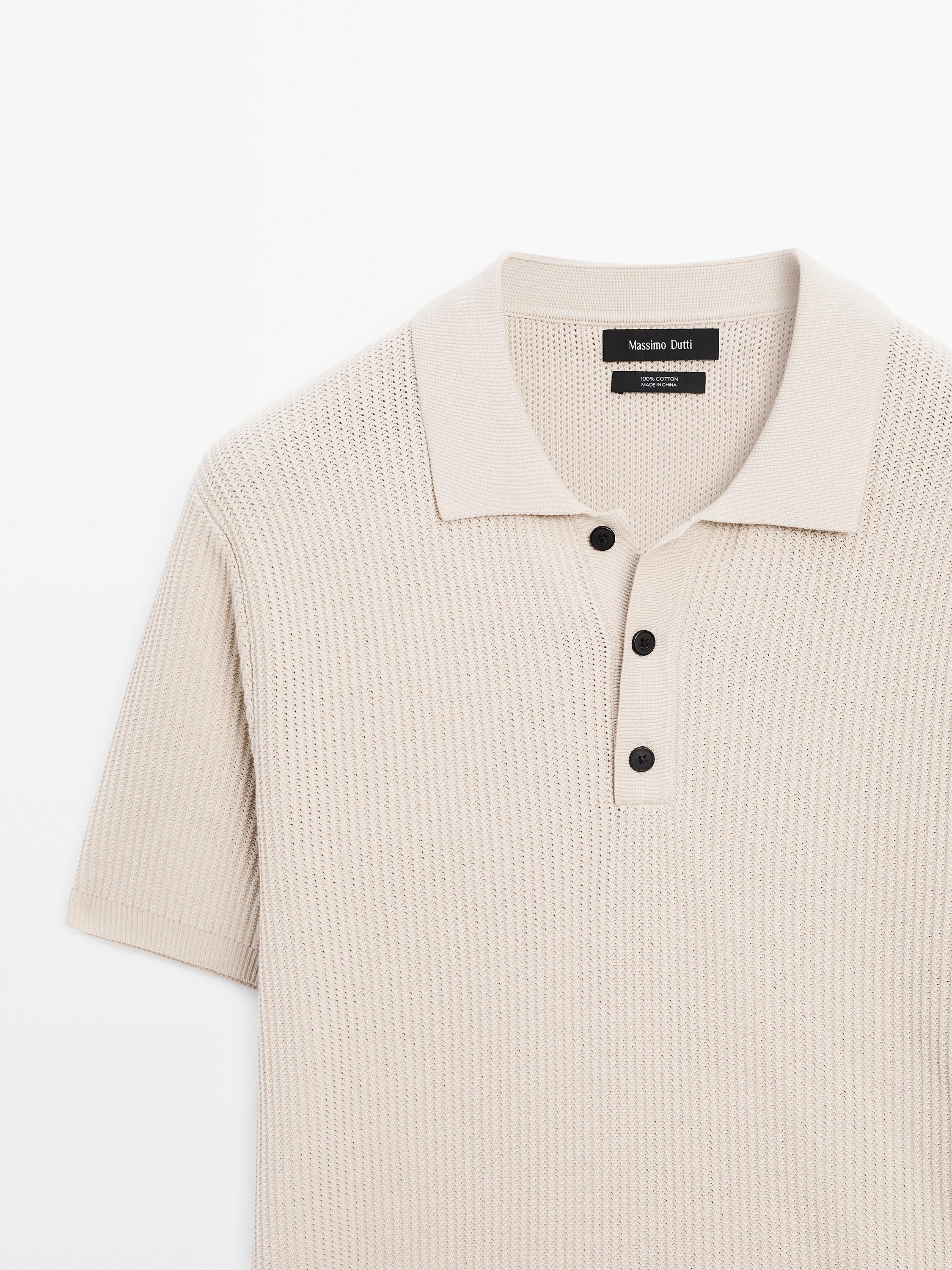 100% cotton textured knit polo shirt