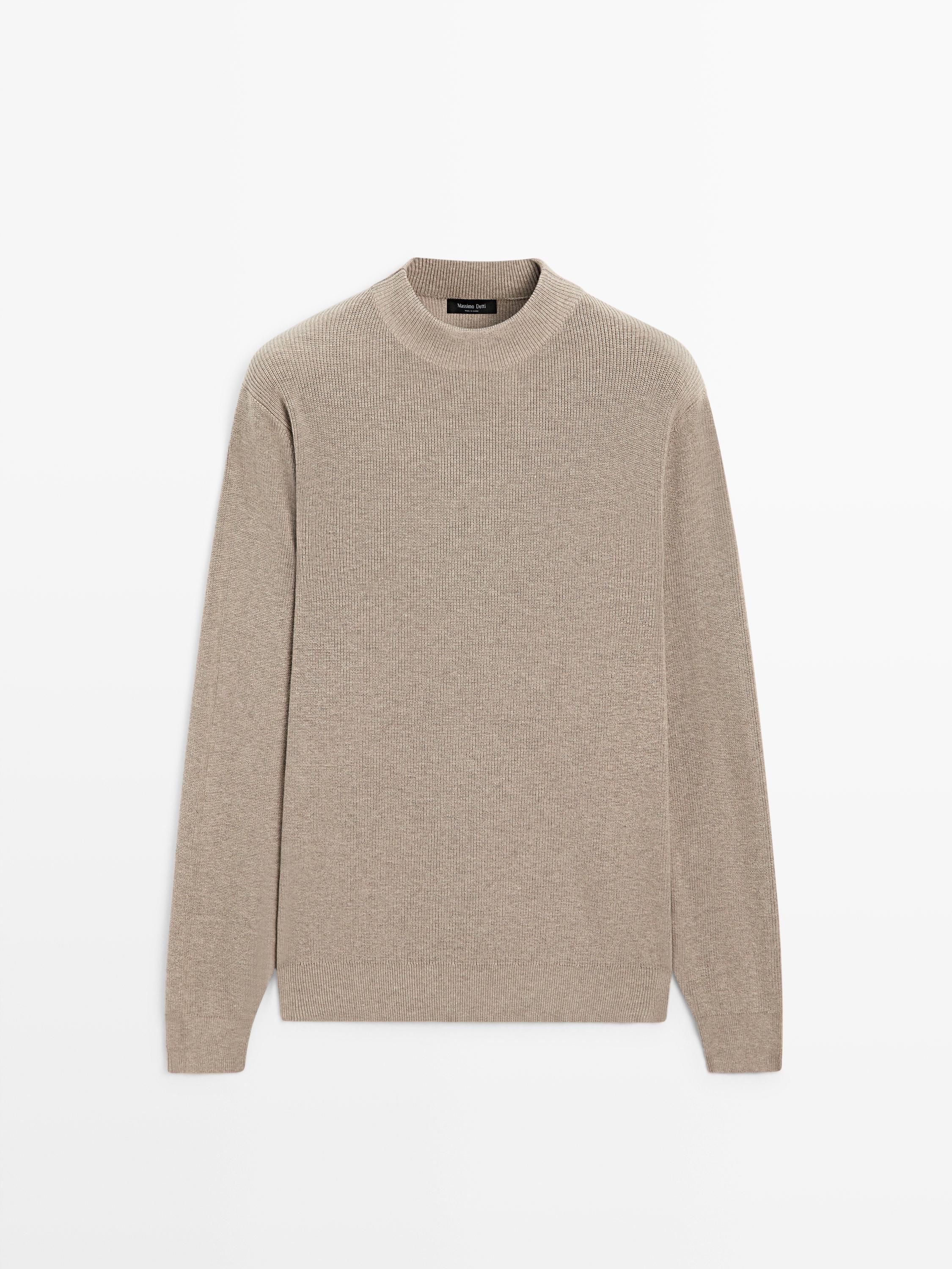 Cotton blend knit sweater with mock turtleneck — MINK