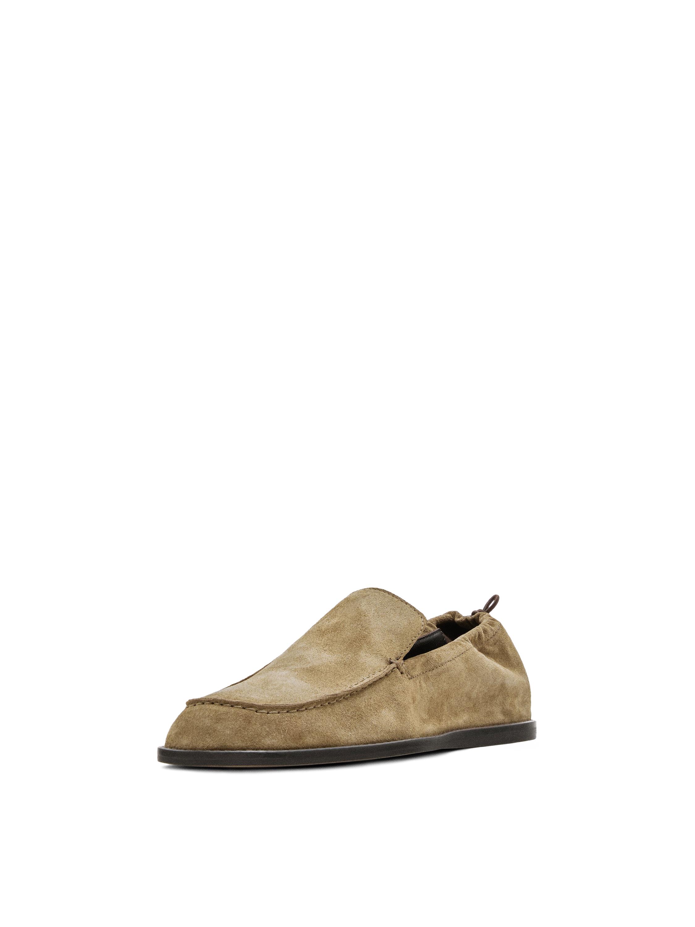 Soft leather loafers with gathered detail — SAND BROWN
