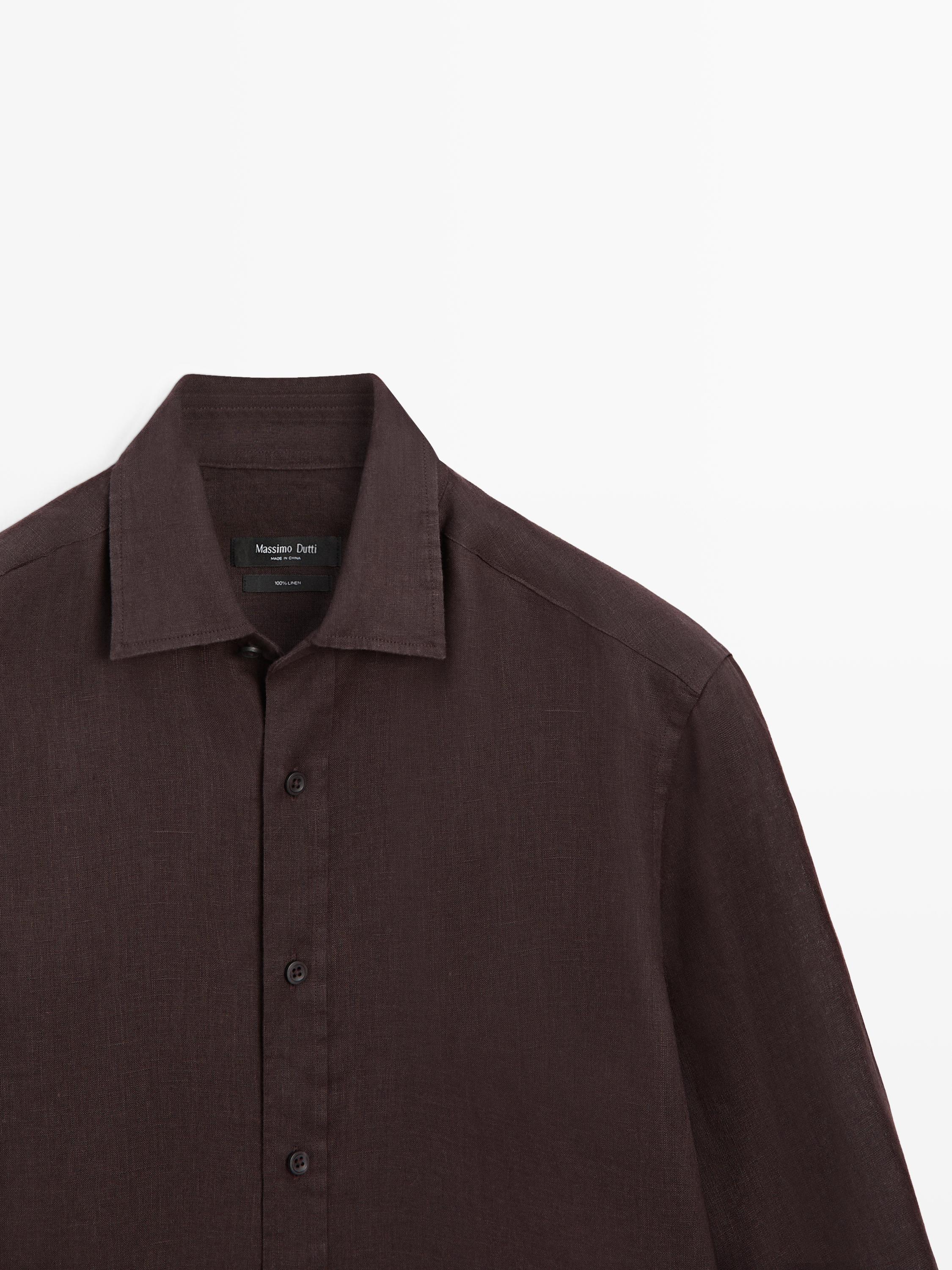 100% linen slim fit shirt — BURGUNDY