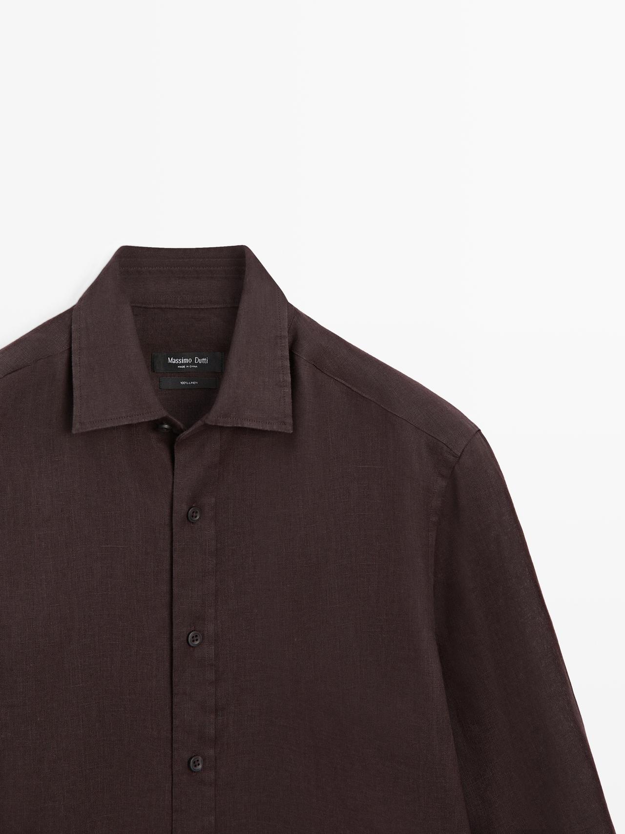 100% linen slim fit shirt — BURGUNDY