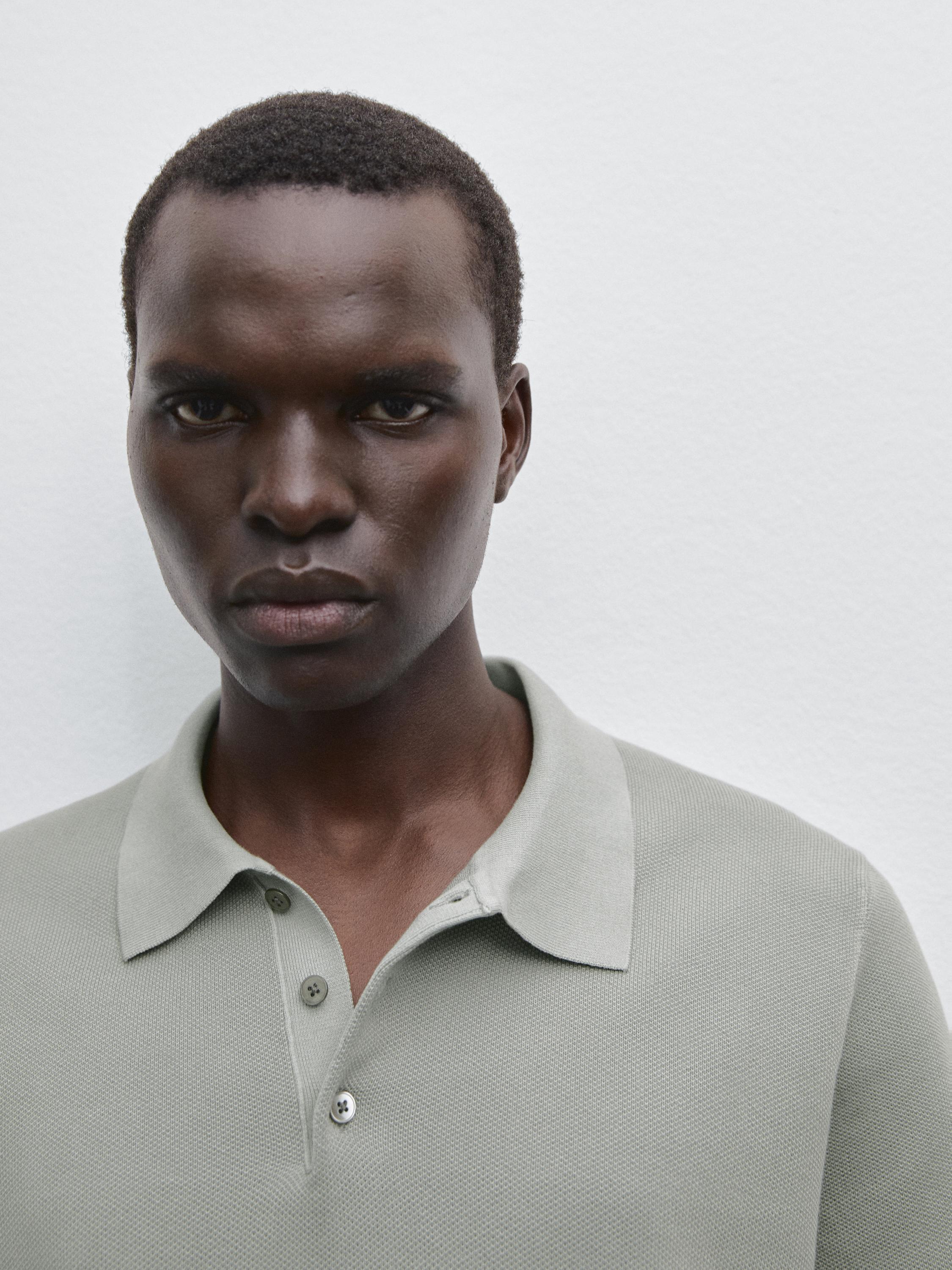 100% cotton textured knit polo shirt