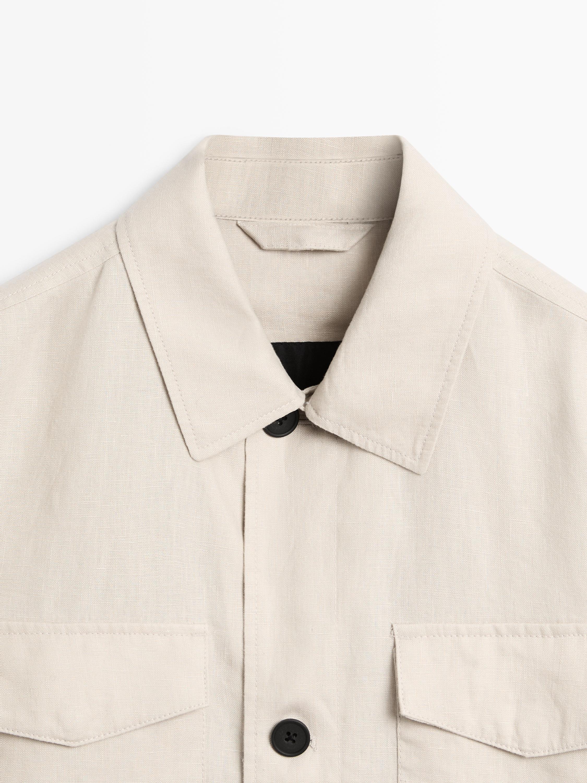 Lightweight linen jacket with pockets — STONE