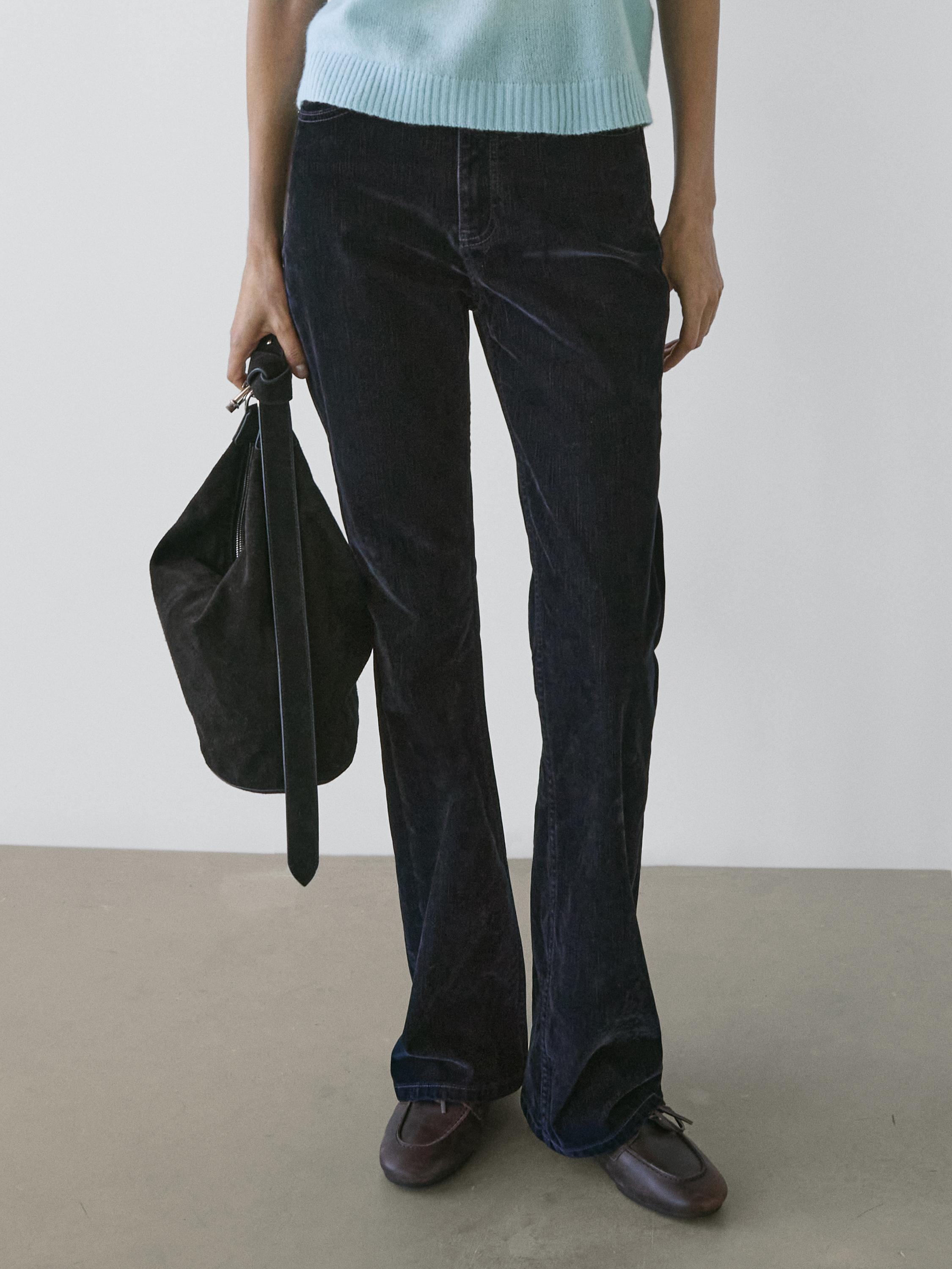 High-waist boot-cut flocked jeans — Misty blue