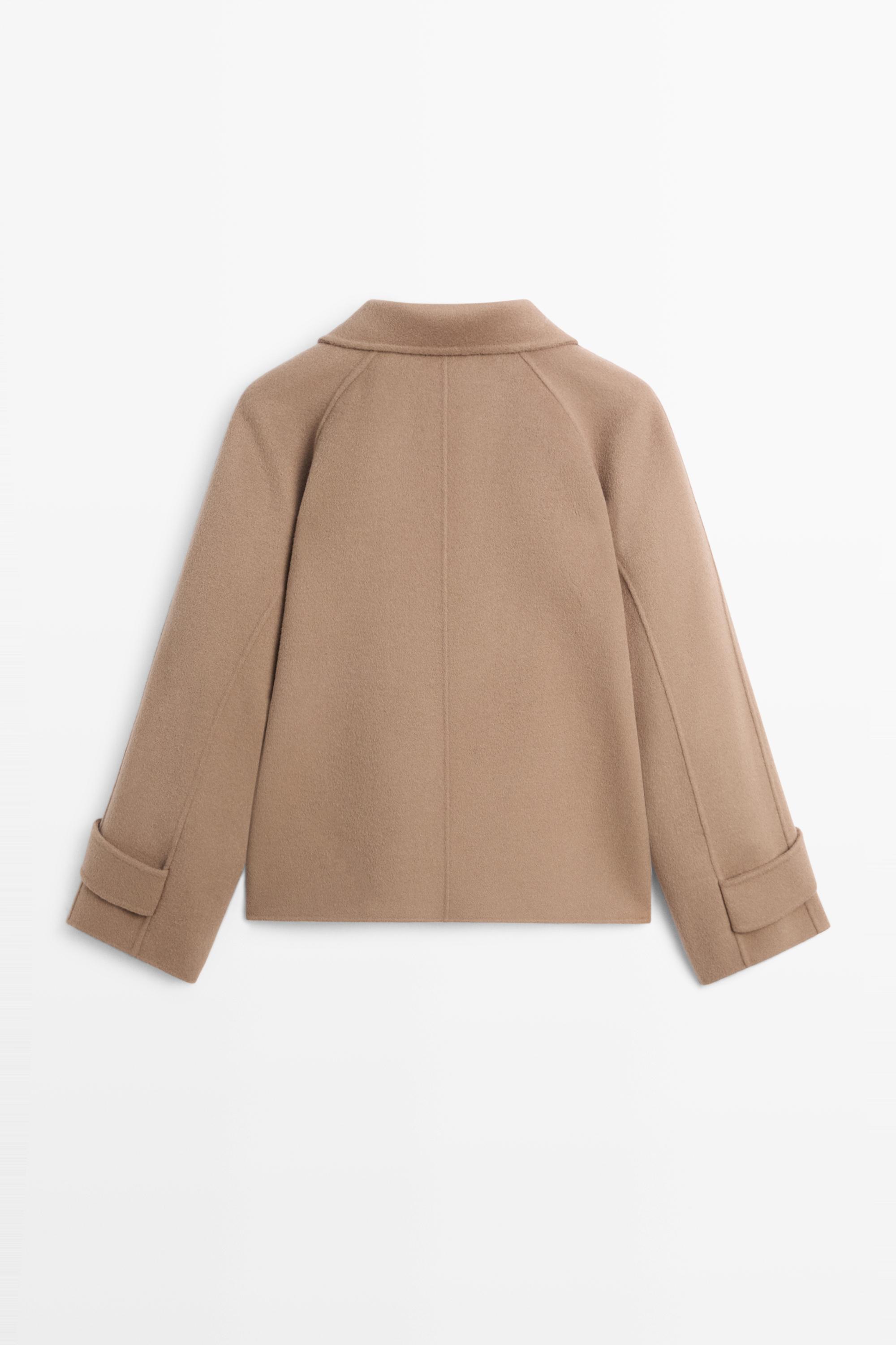 Short stand-up collar wool blend coat — Khaki