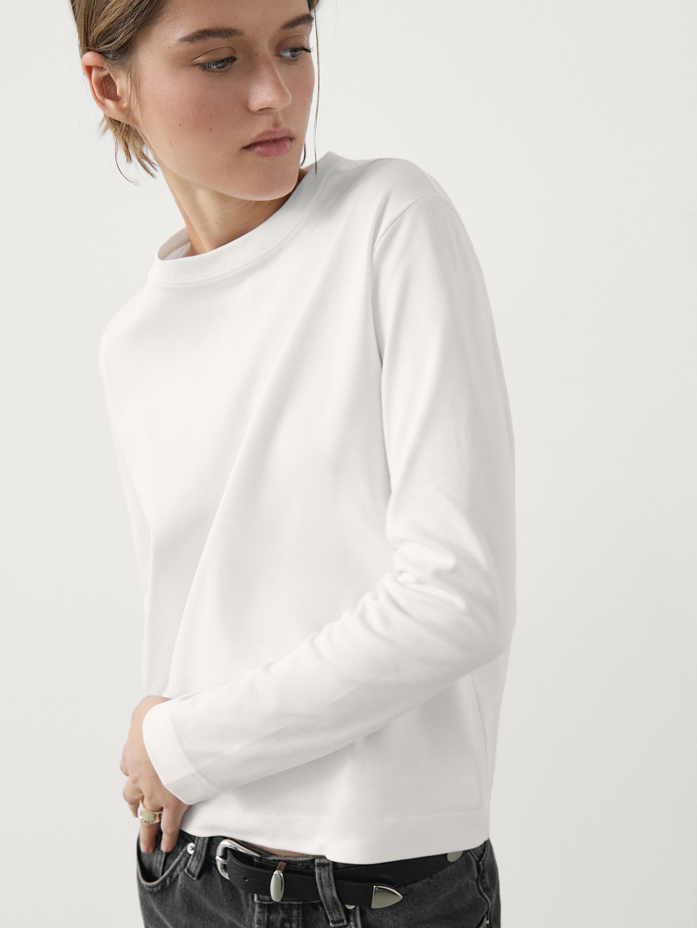100% cotton interlock long sleeve T-shirt — Off white