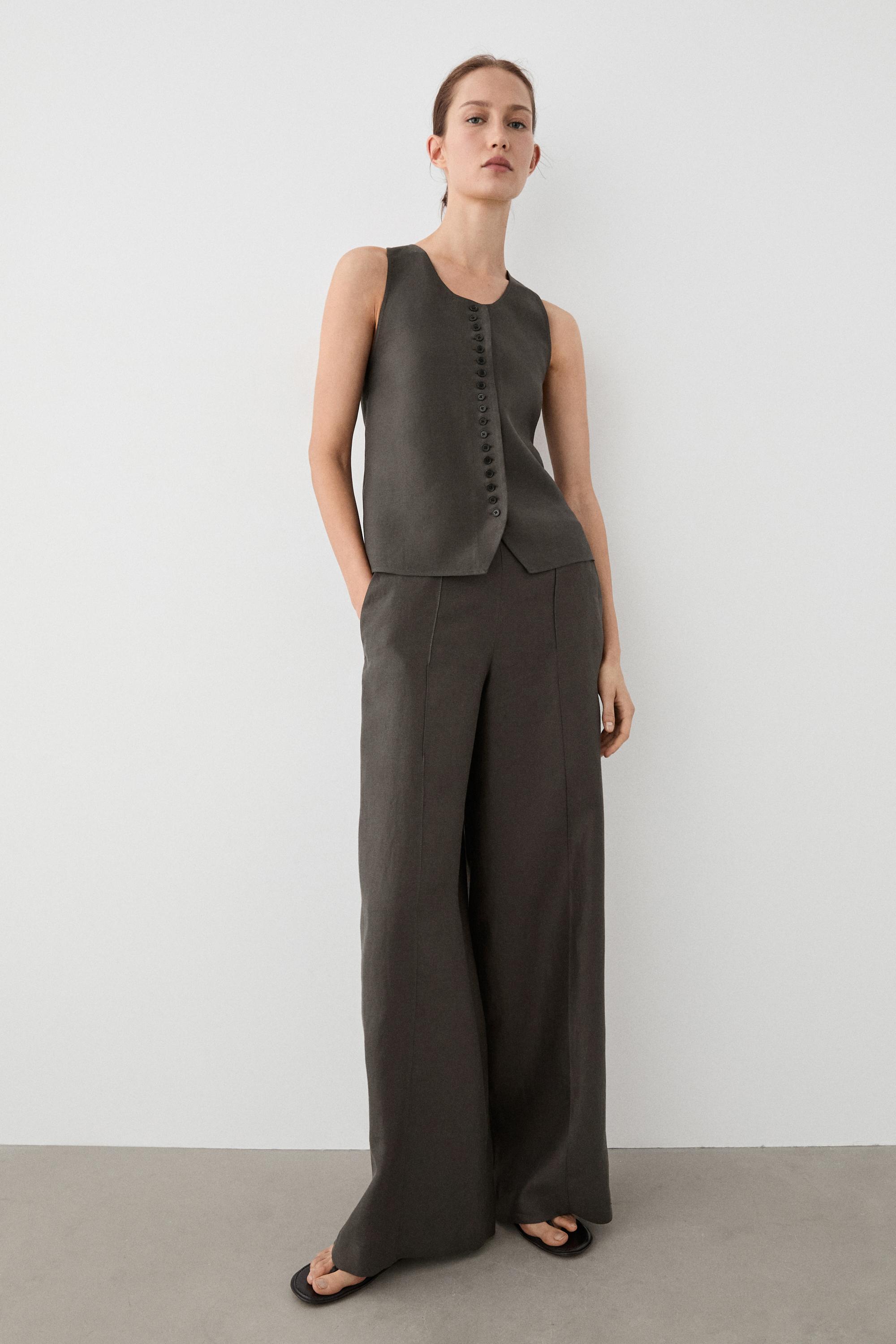 100% linen vest — BROWN MARL
