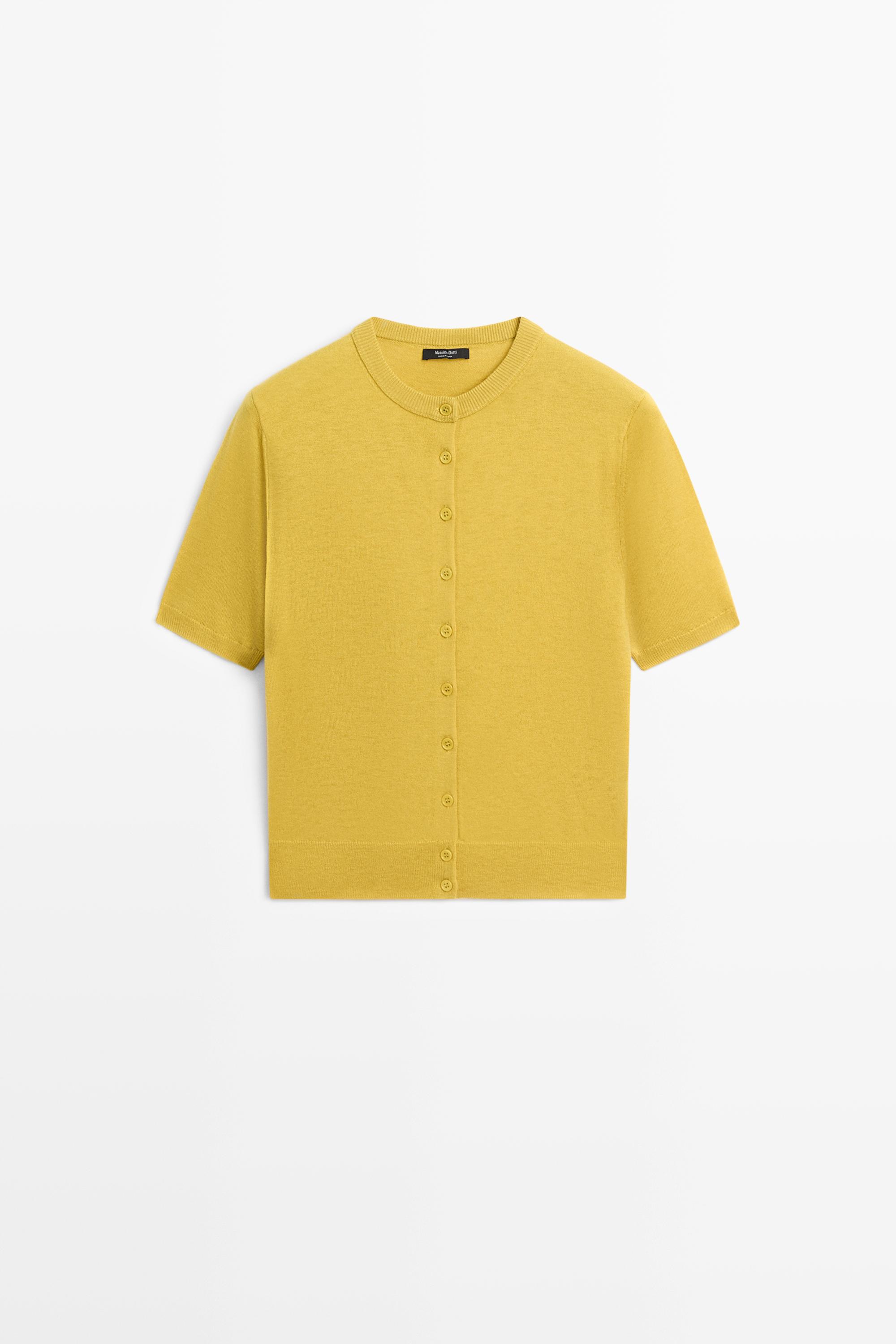 Wool blend short sleeve cardigan