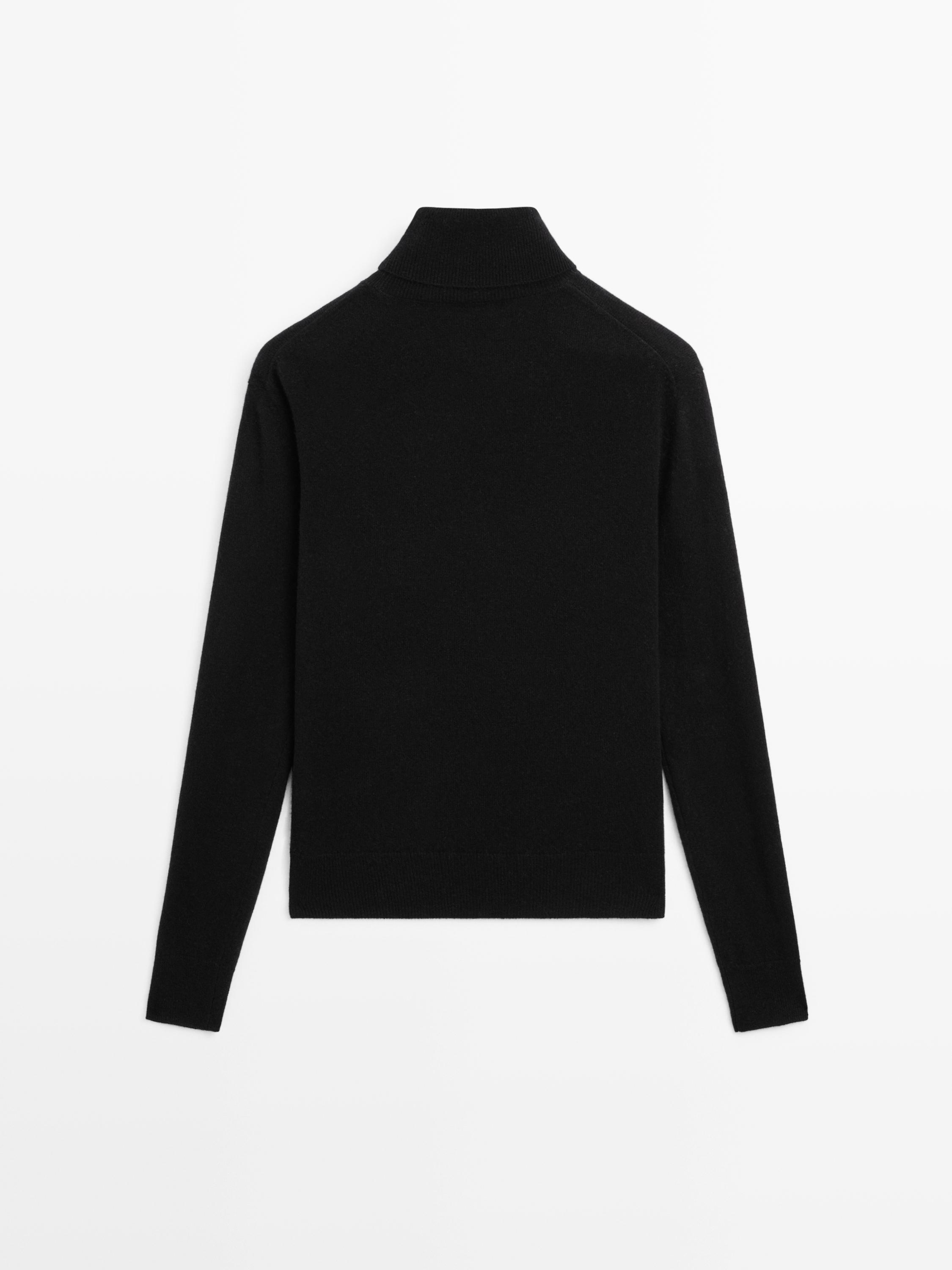 Pleten pulover iz volnene mešanice s puli ovratnikom ČRNA 6