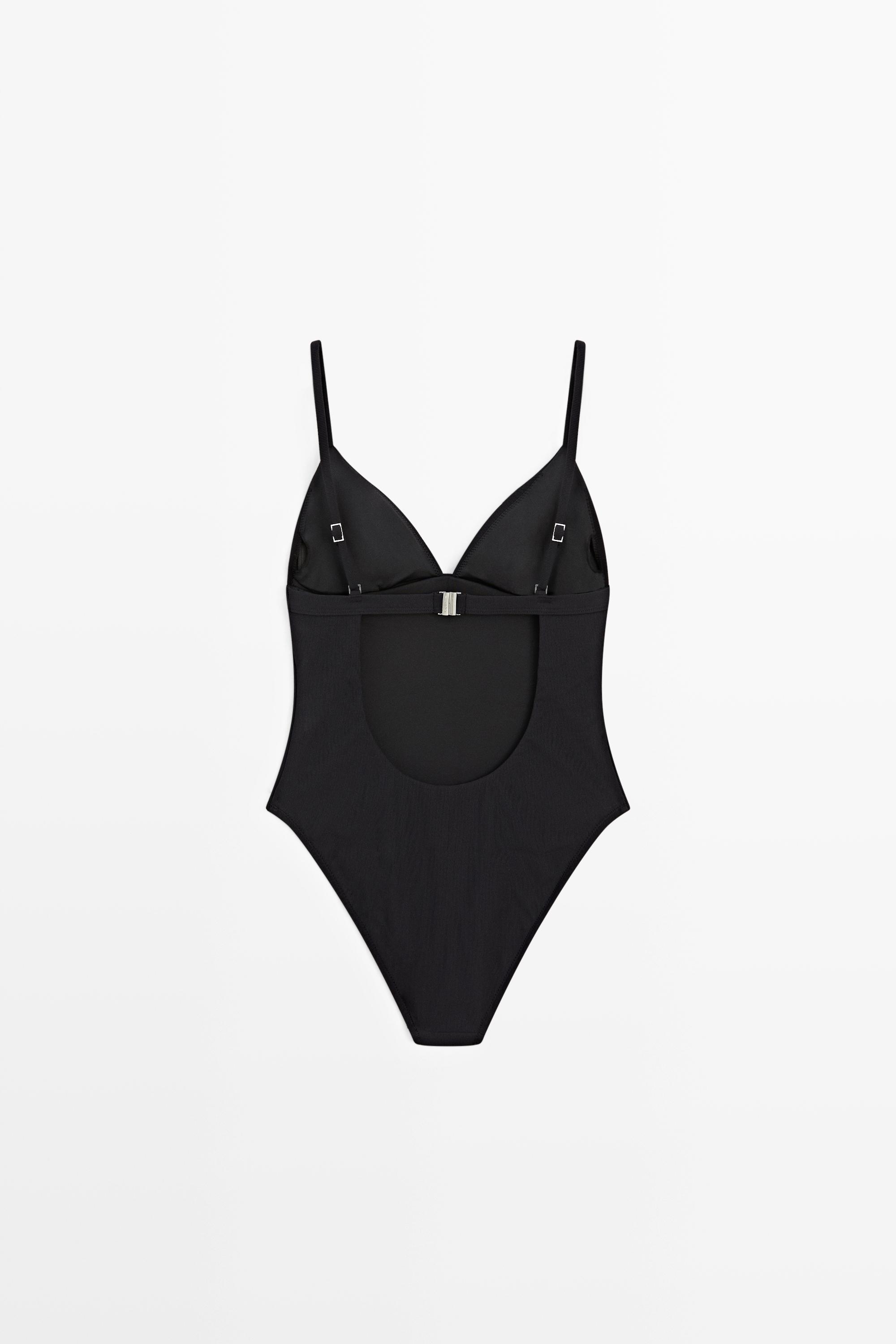 Shimmery triangle swimsuit — BLACK