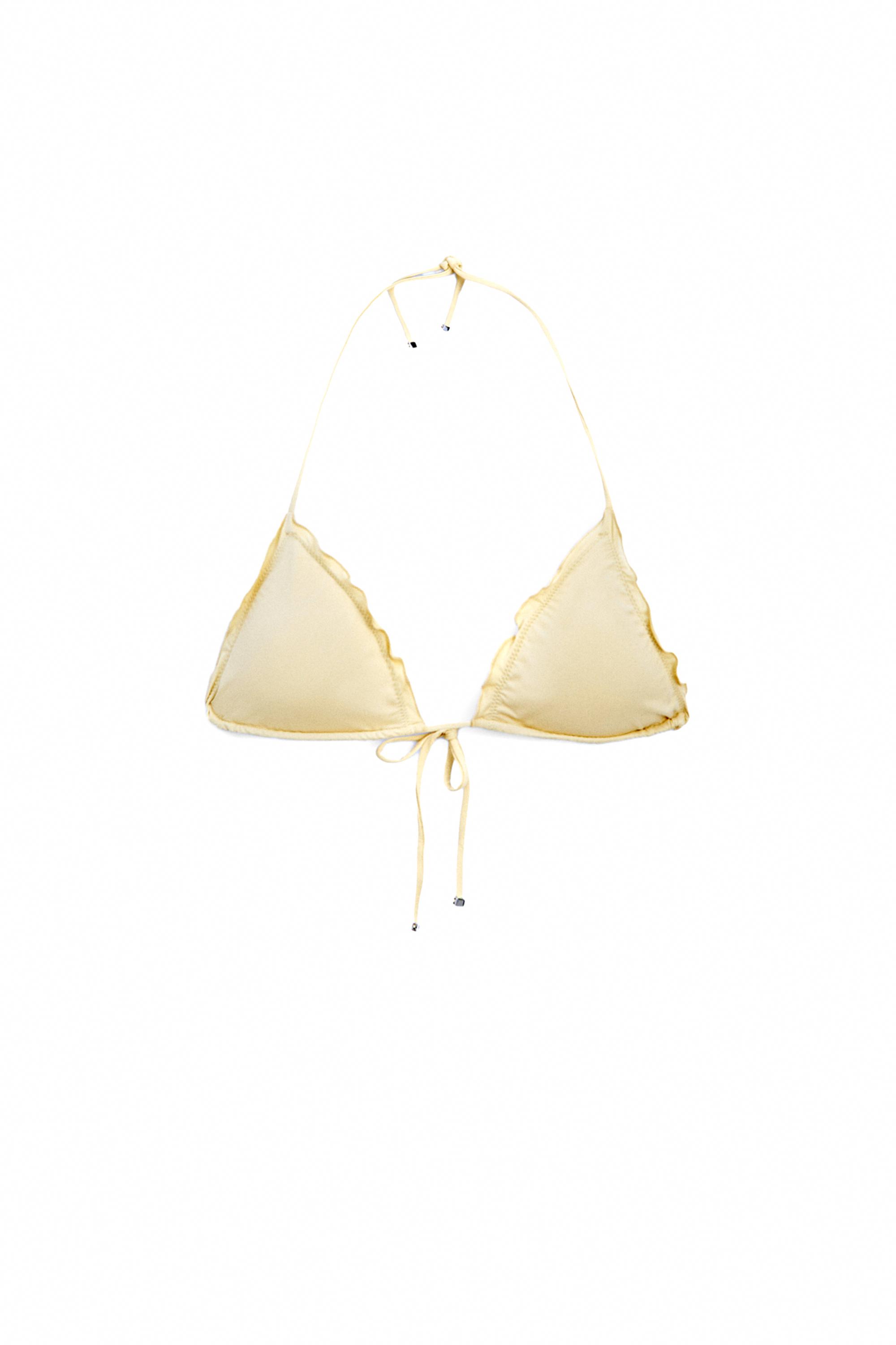 Ruffled triangle bikini top — Vanilla
