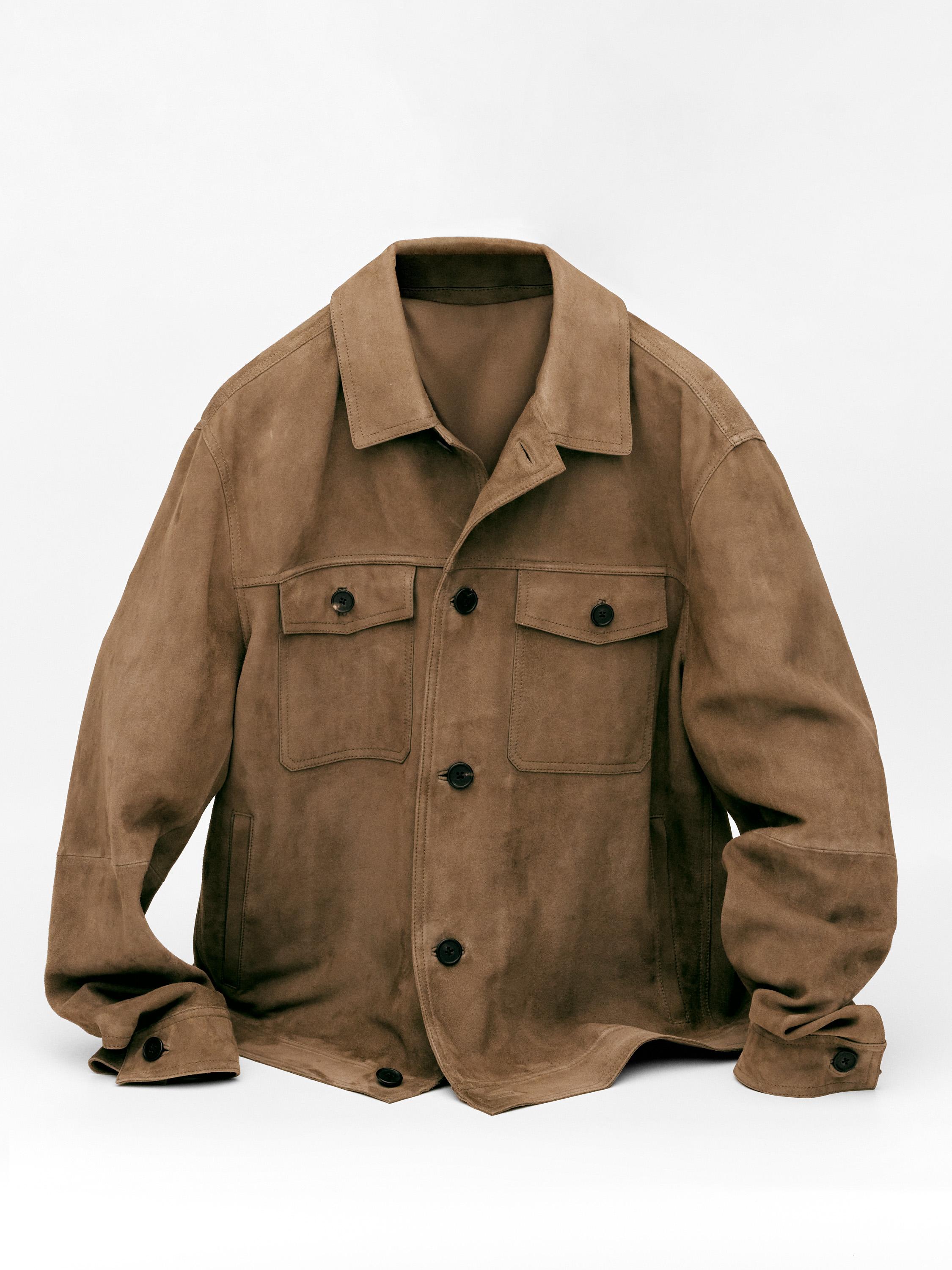 Distressed effect leather jacket with pockets — PALE GREEN