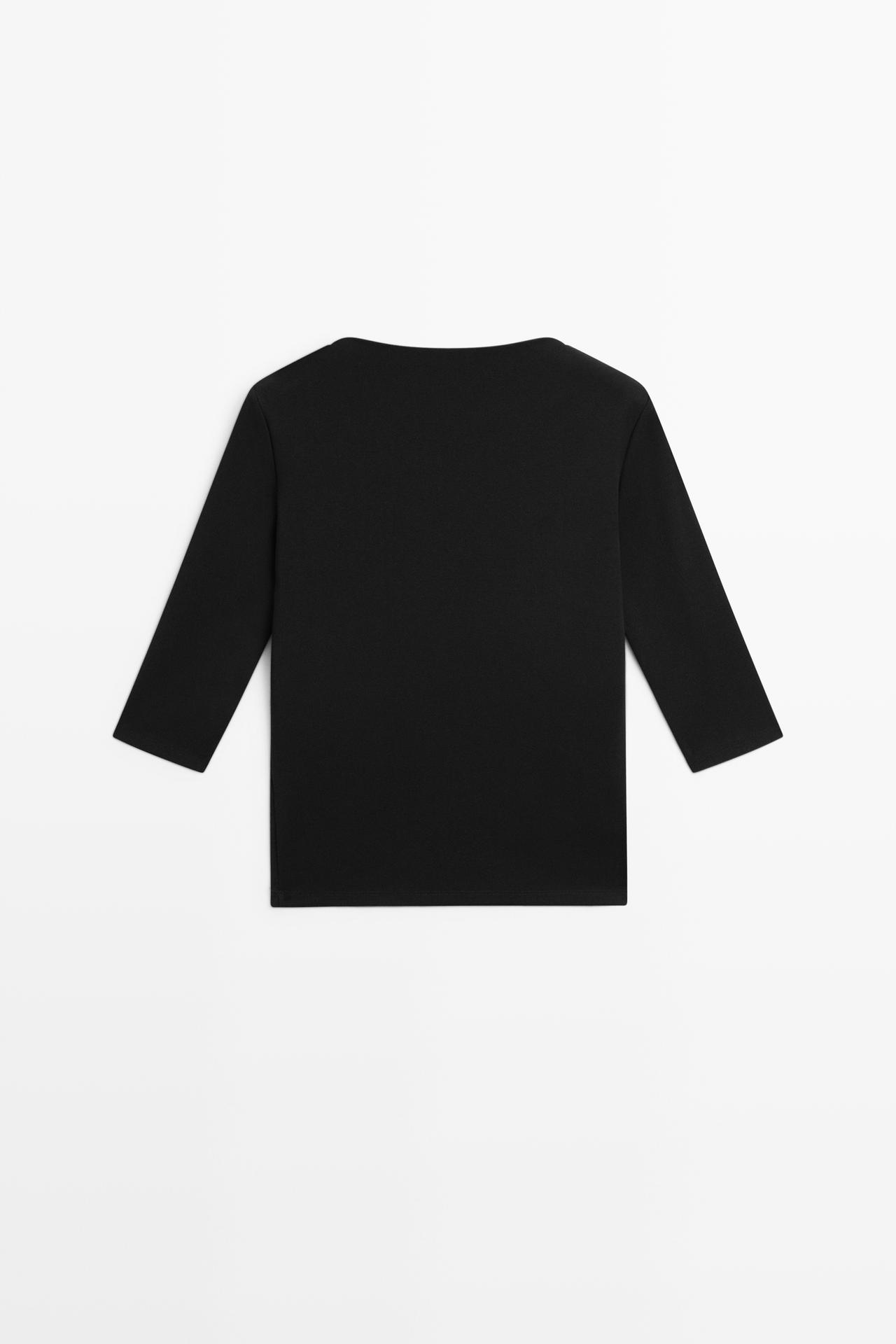 Stretch cotton blend mock neck T-shirt — BLACK
