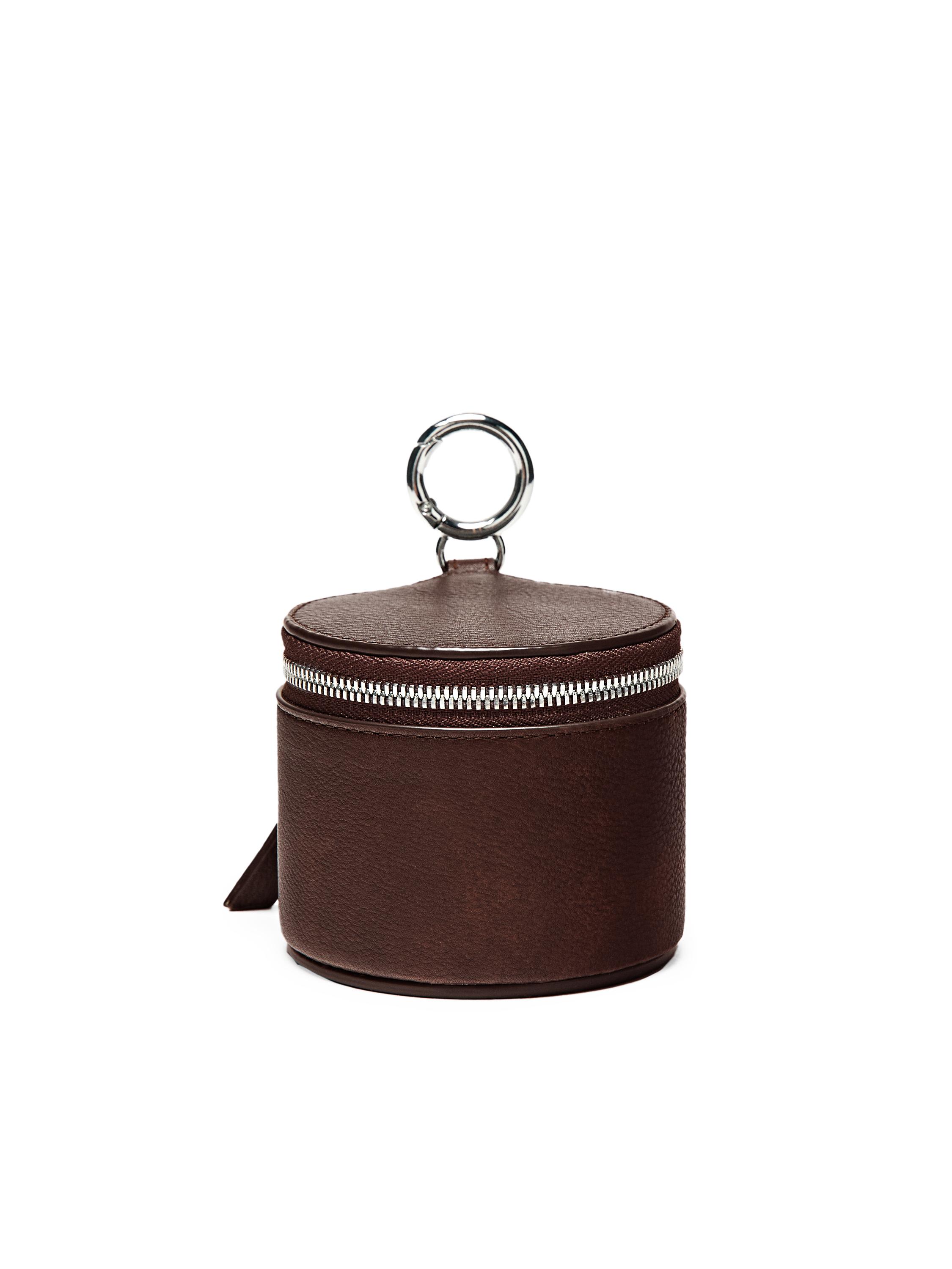 Round nappa leather bag with rhinestones — BROWN