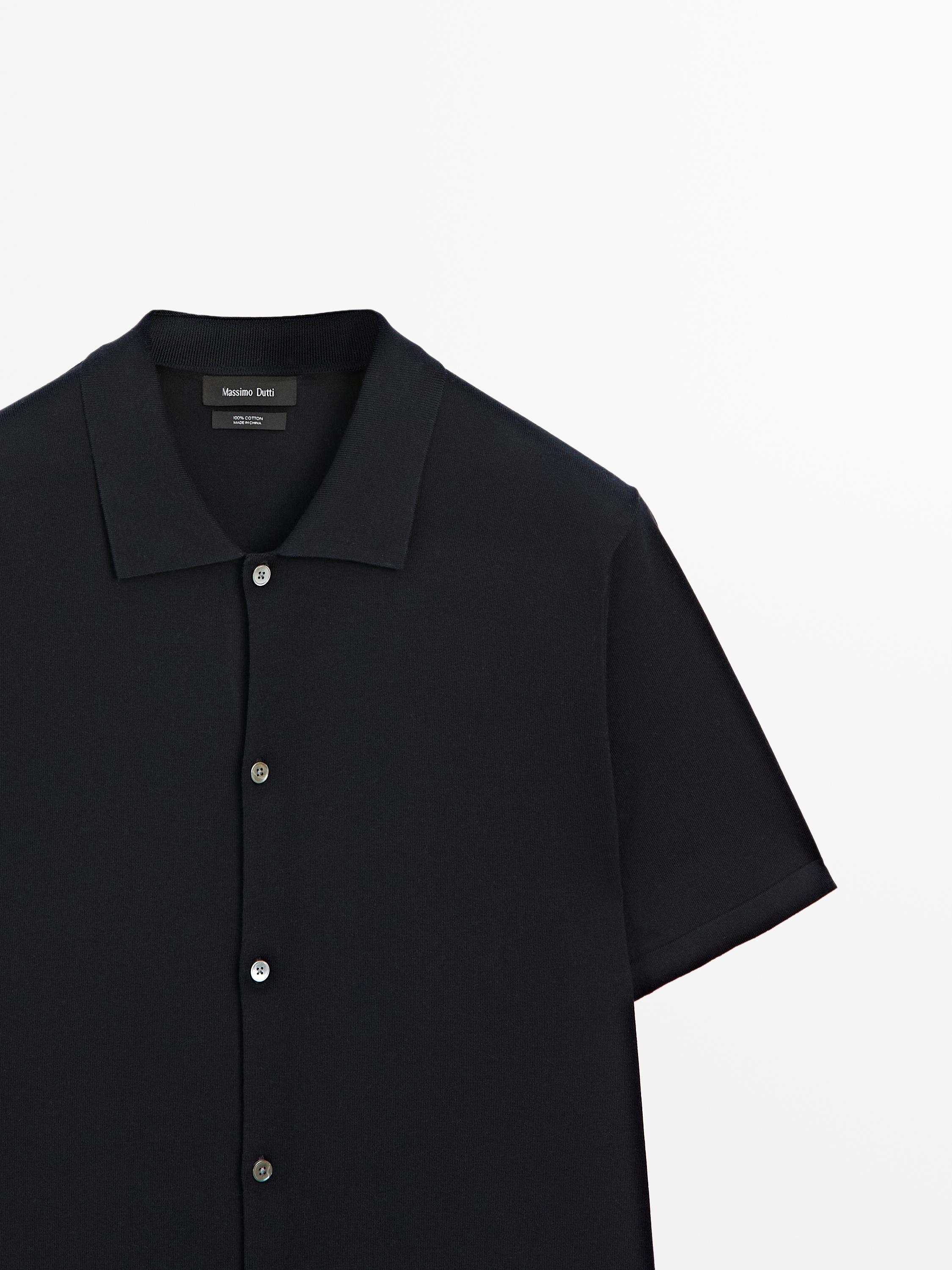 Knit cardigan with polo collar