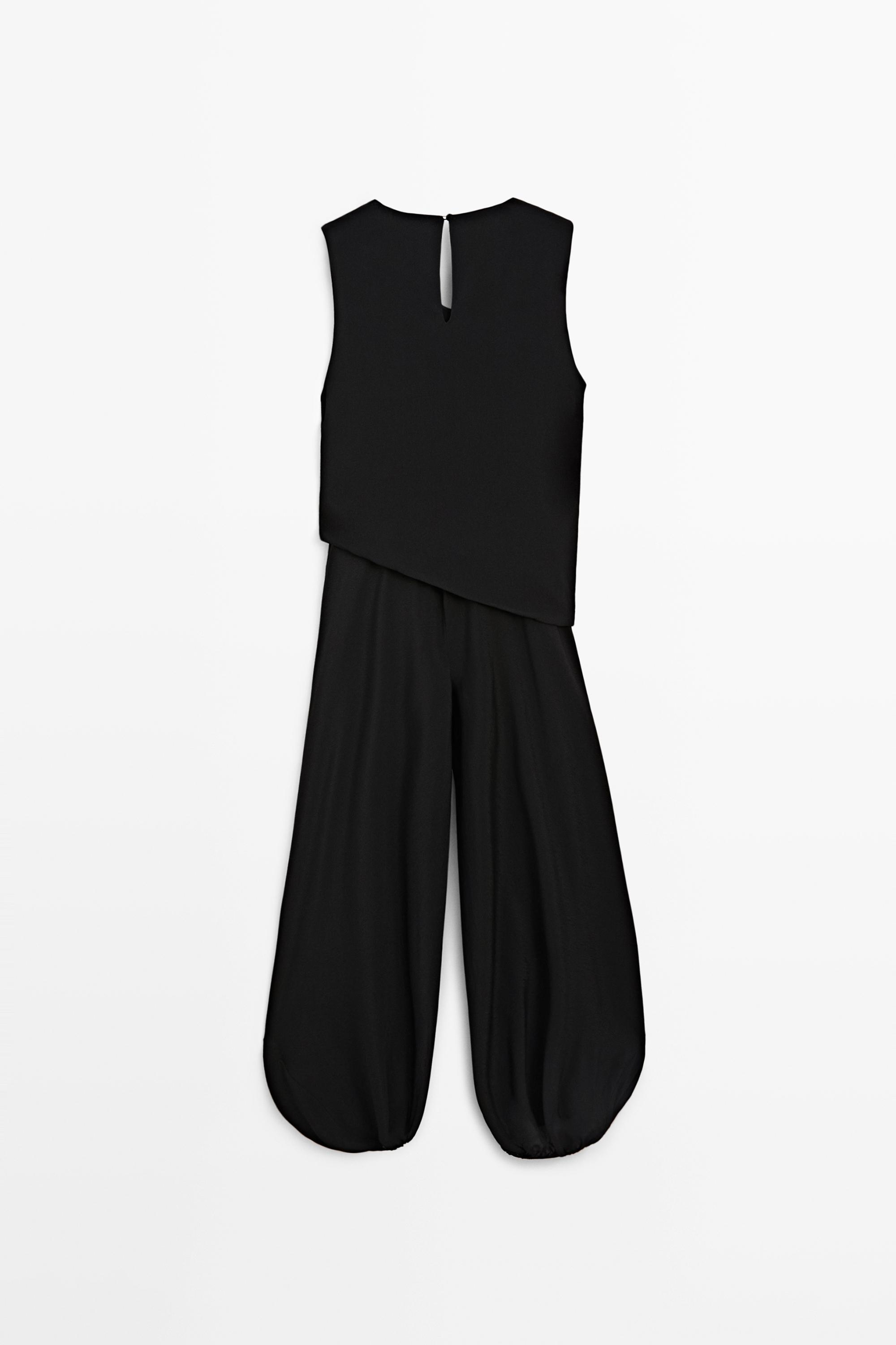 Flowing semi-sheer jumpsuit dress — BLACK