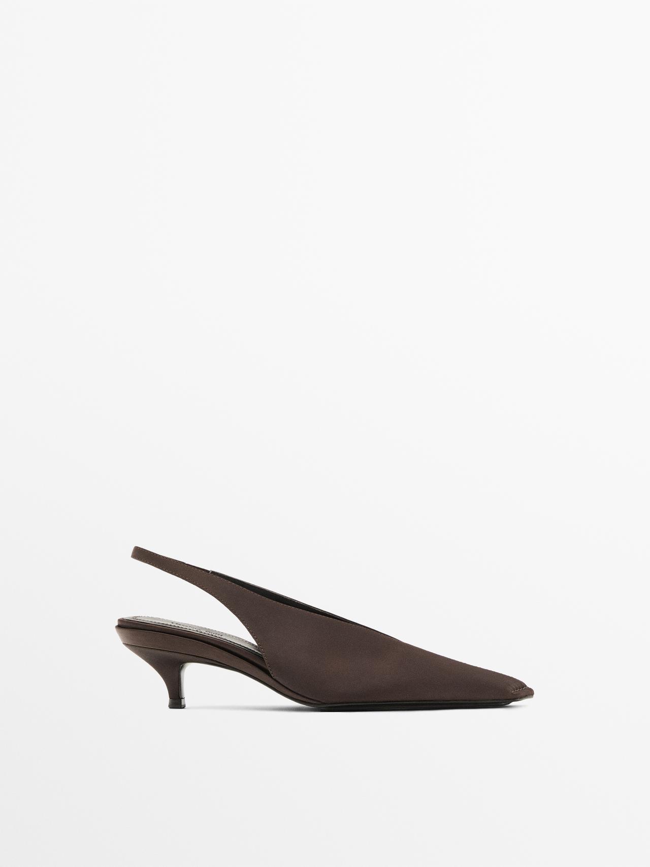 Massimo Dutti - Dame - Højhælede Slingback-Sko - Limited - Brun - 38