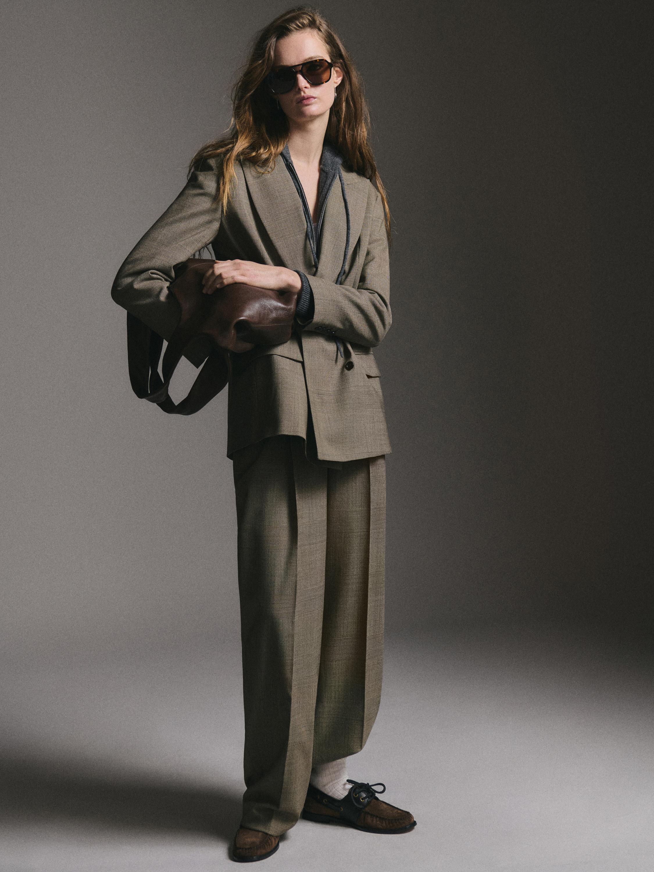 100% wool check suit blazer — BEIGE