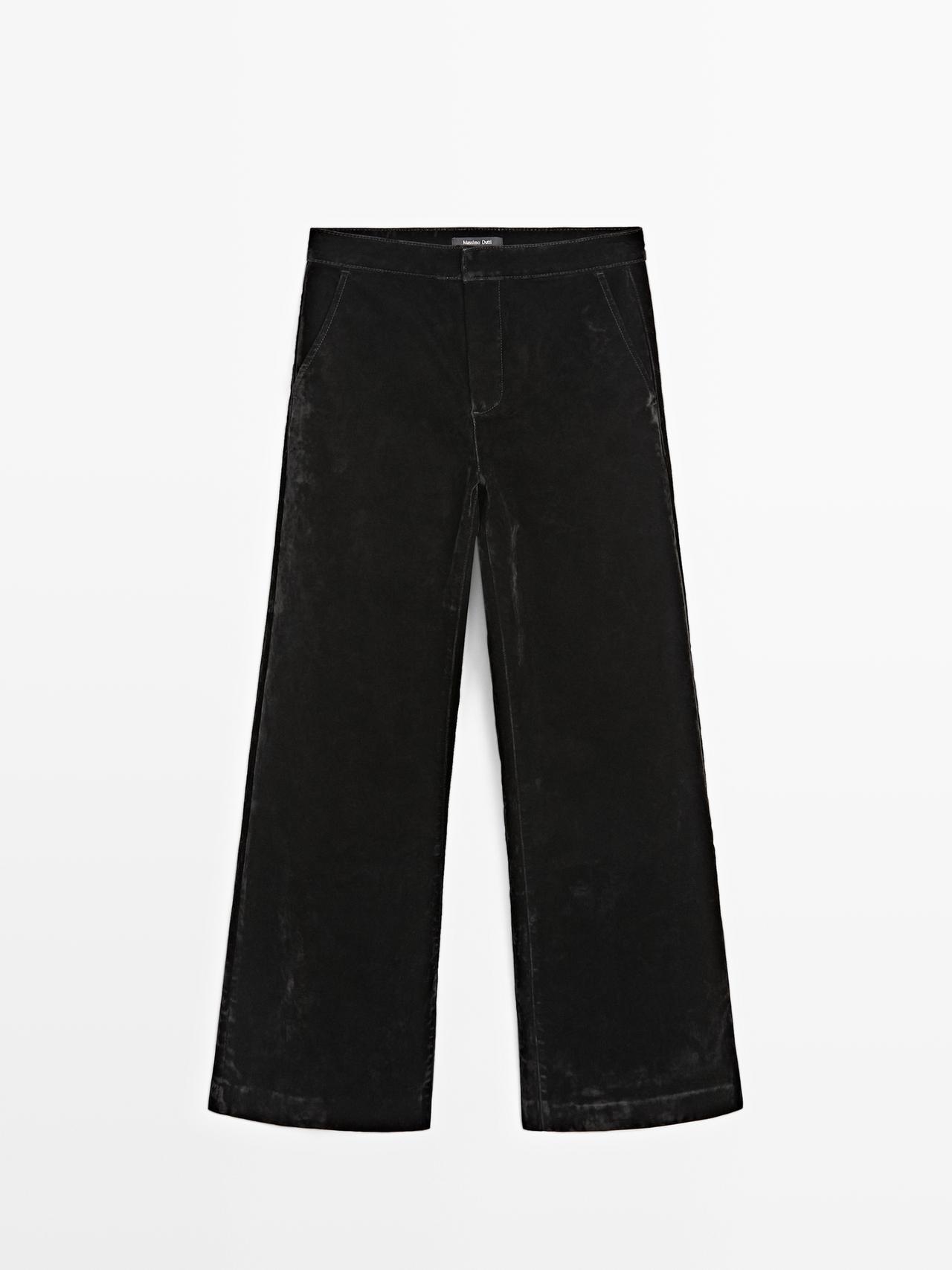 Massimo Dutti - Dame - Flare Fit, Højtaljede, Flock-Print Jeans - Sort - 34