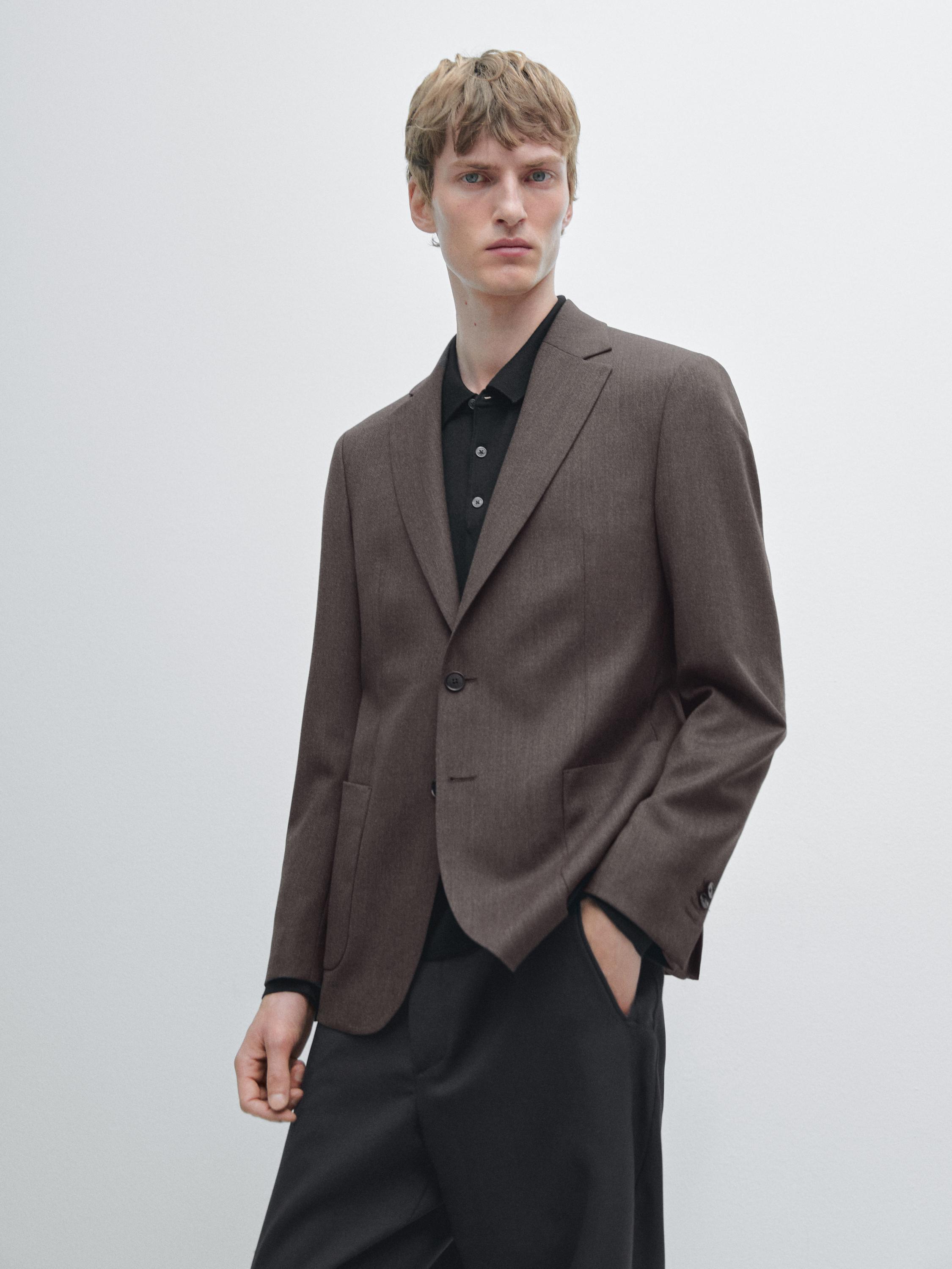 100% wool tailored blazer — BROWN