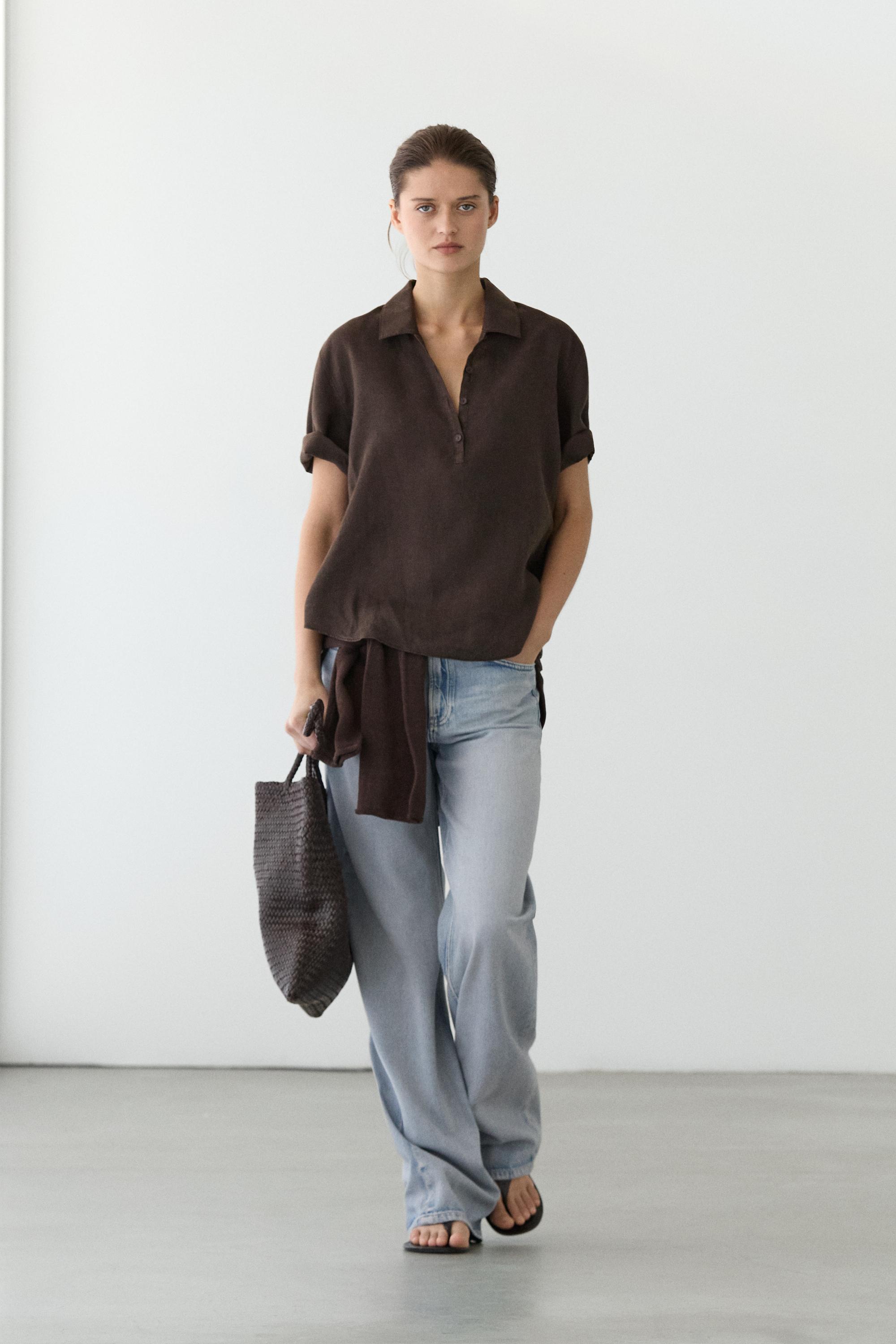 Blusa cuello polo lino