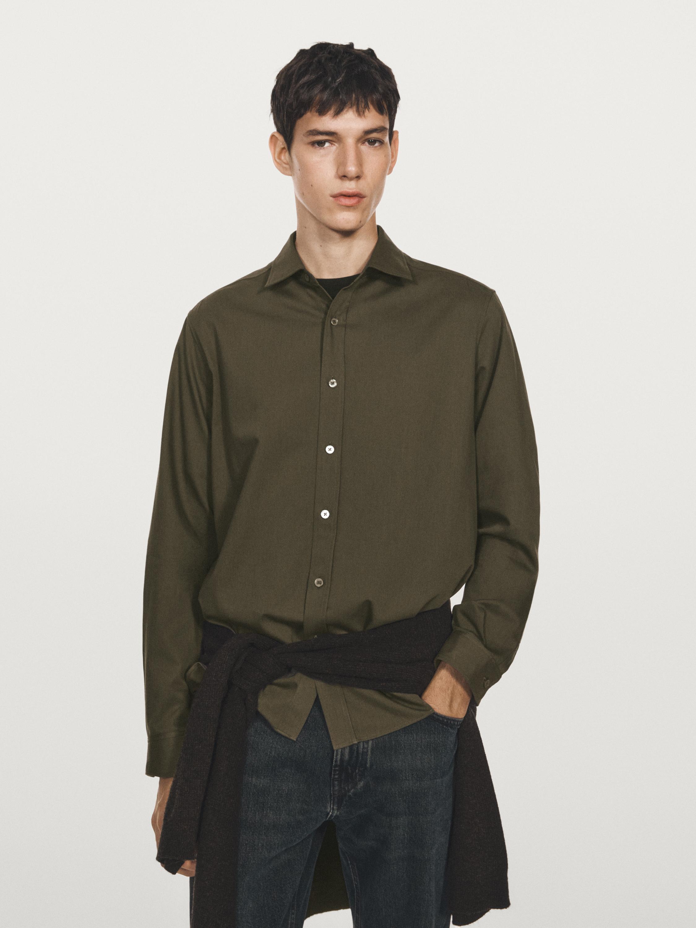 Regular fit cotton blend shirt