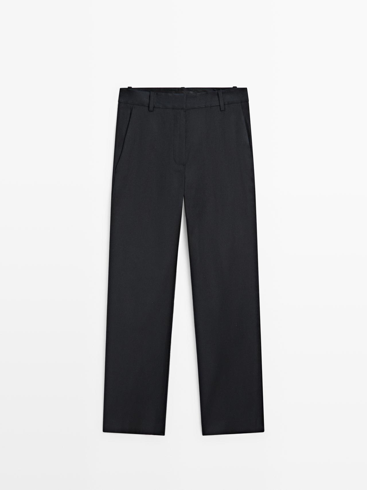 Massimo Dutti - Dames - Recht Model Broek Van Linnenmix - Marineblauw - 40