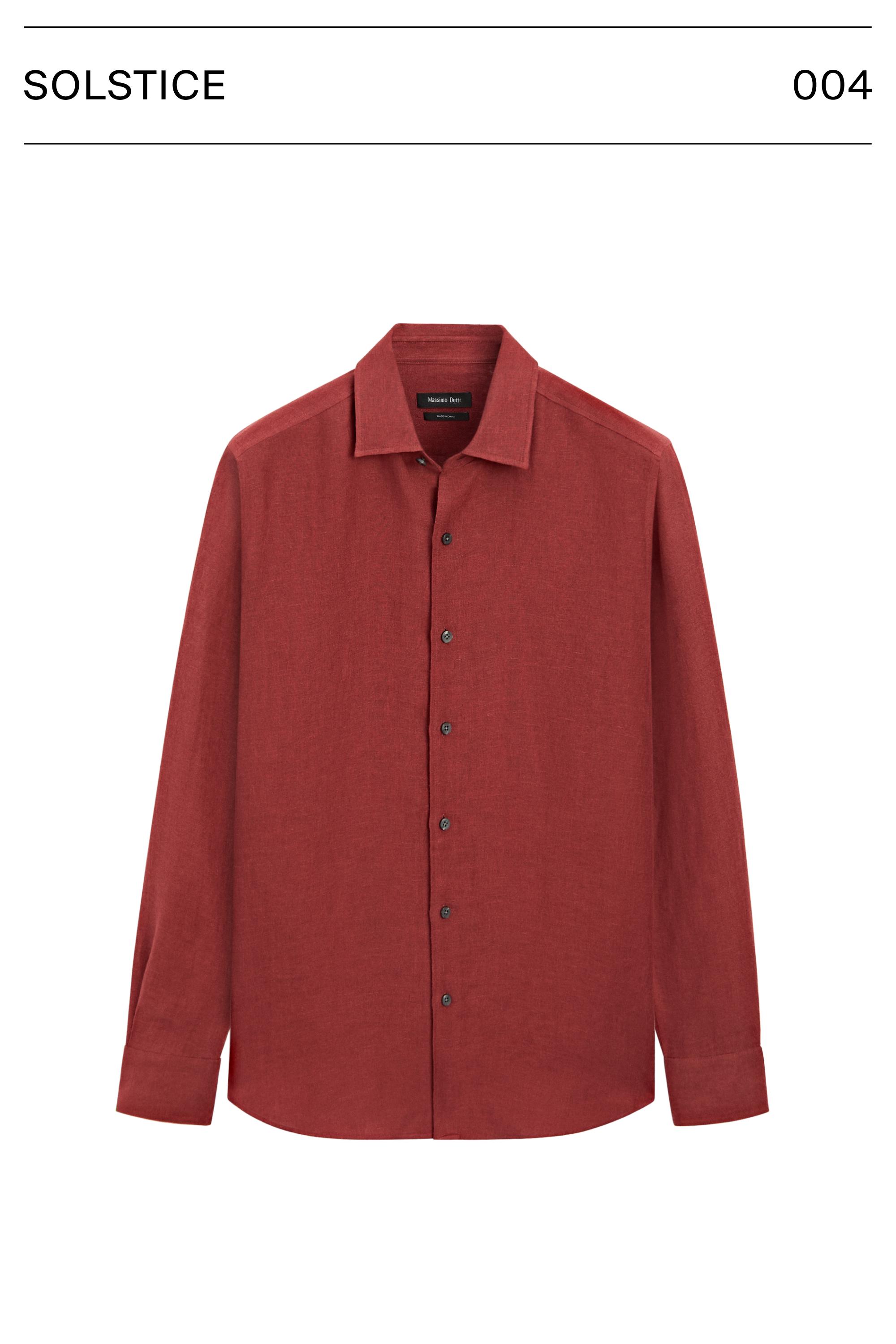 Textured 100% linen regular fit shirt — RED