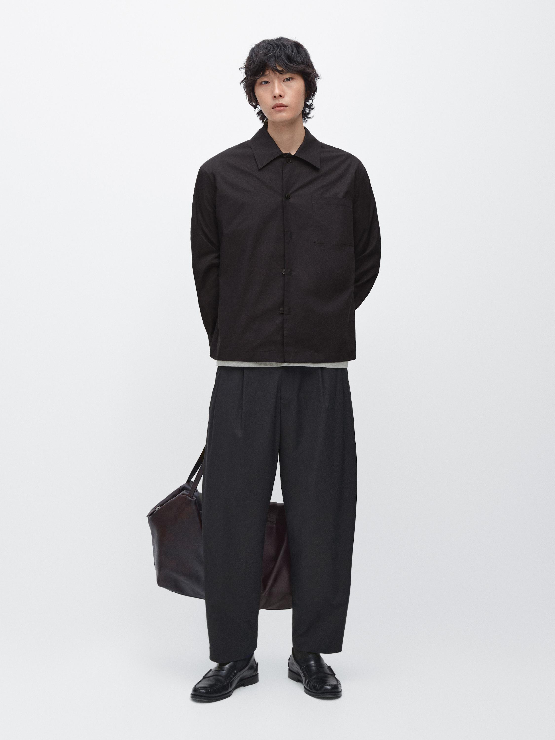 Cotton trousers with double darts — NAVY BLUE