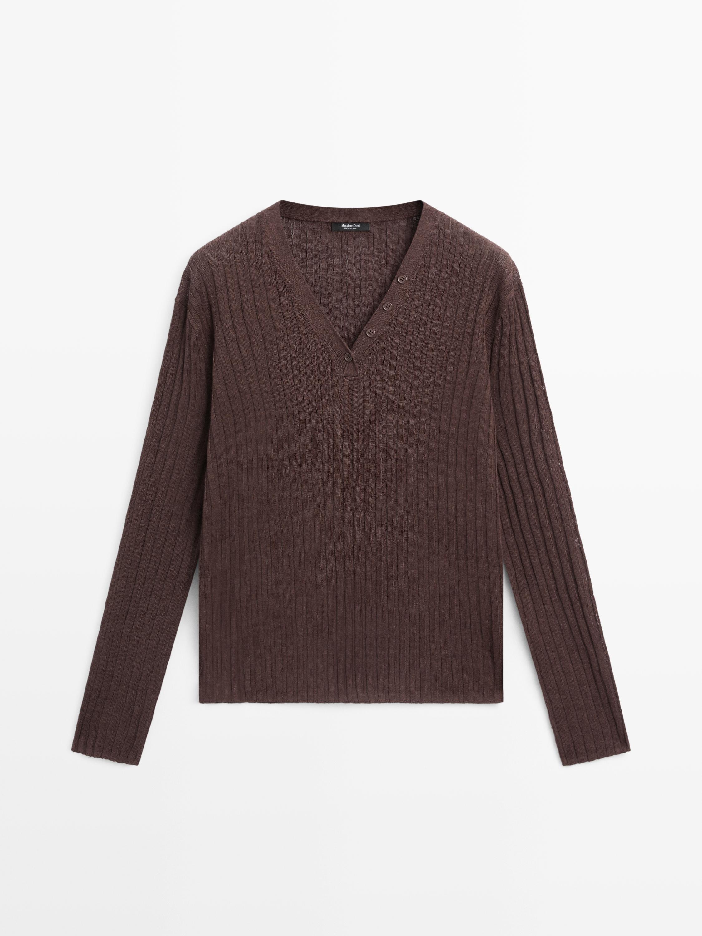Strickpullover mit Knopfdetails aus 100 % Leinen