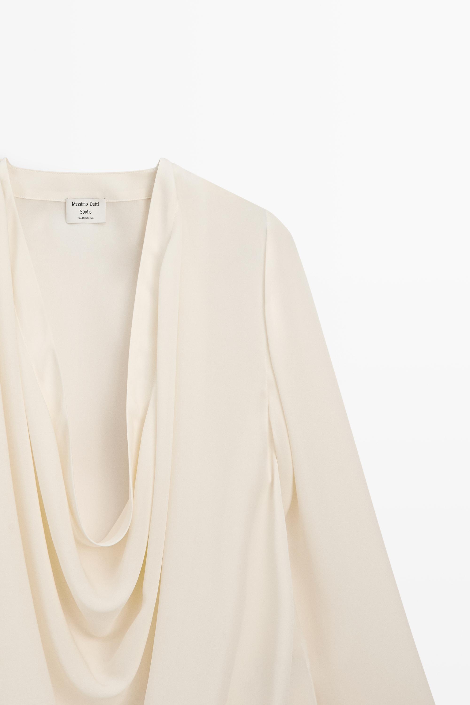 Flowing silk blouse with cowl neckline - STUDIO — CREAM