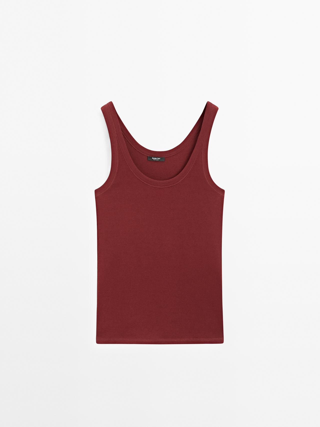 Massimo Dutti - Dame - Stroptop I 100 % Bomuld - Mørkerød - Xs