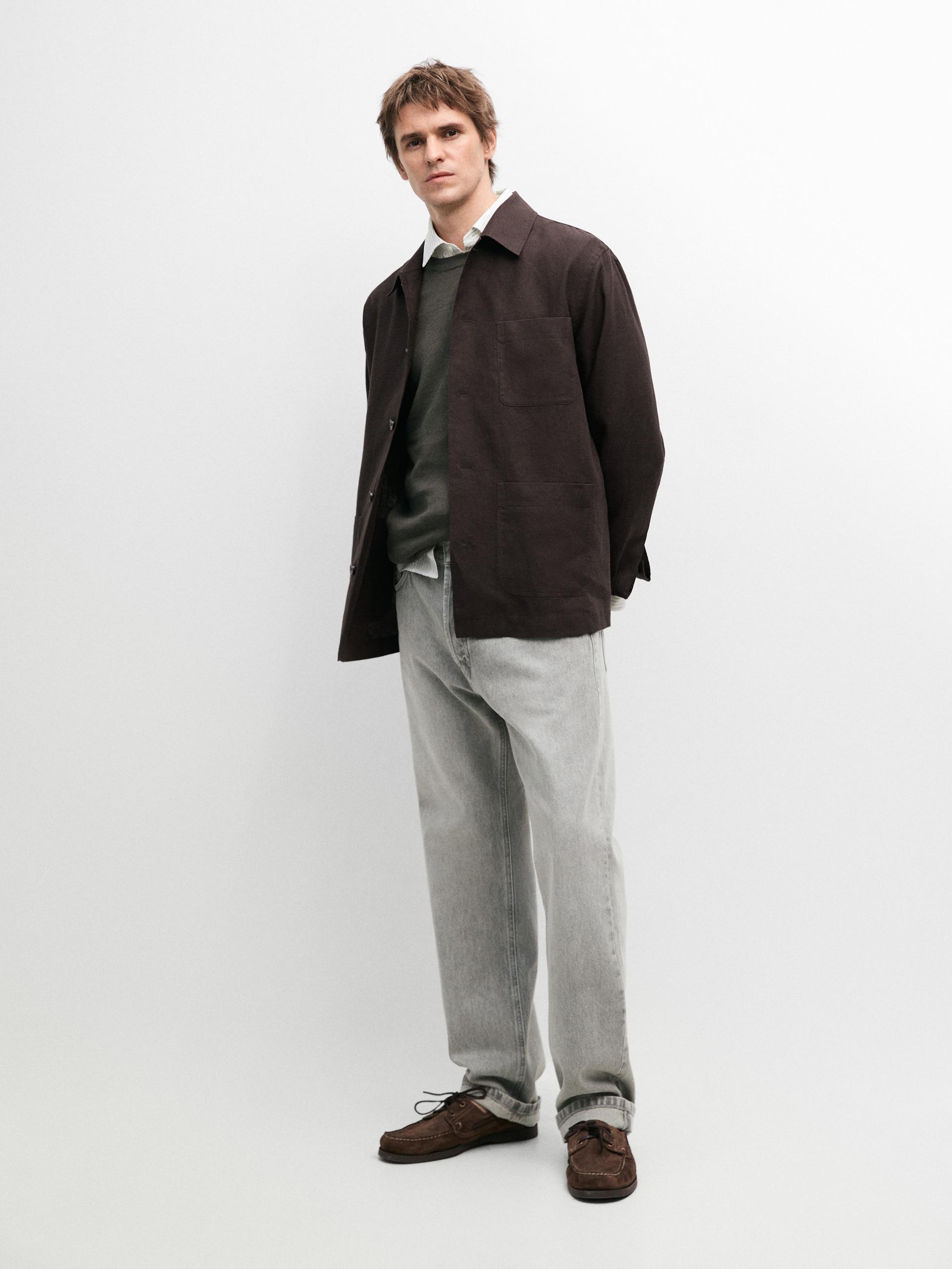 Massimo Dutti Hemdjacke Aus Leinen Mit Taschen In Brown