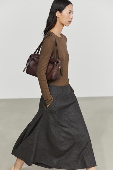 Flared midi skirt with pocket detail — GREY 3