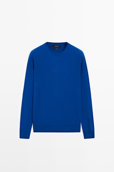 Knit 100% cashmere round neck sweater — Blue 2