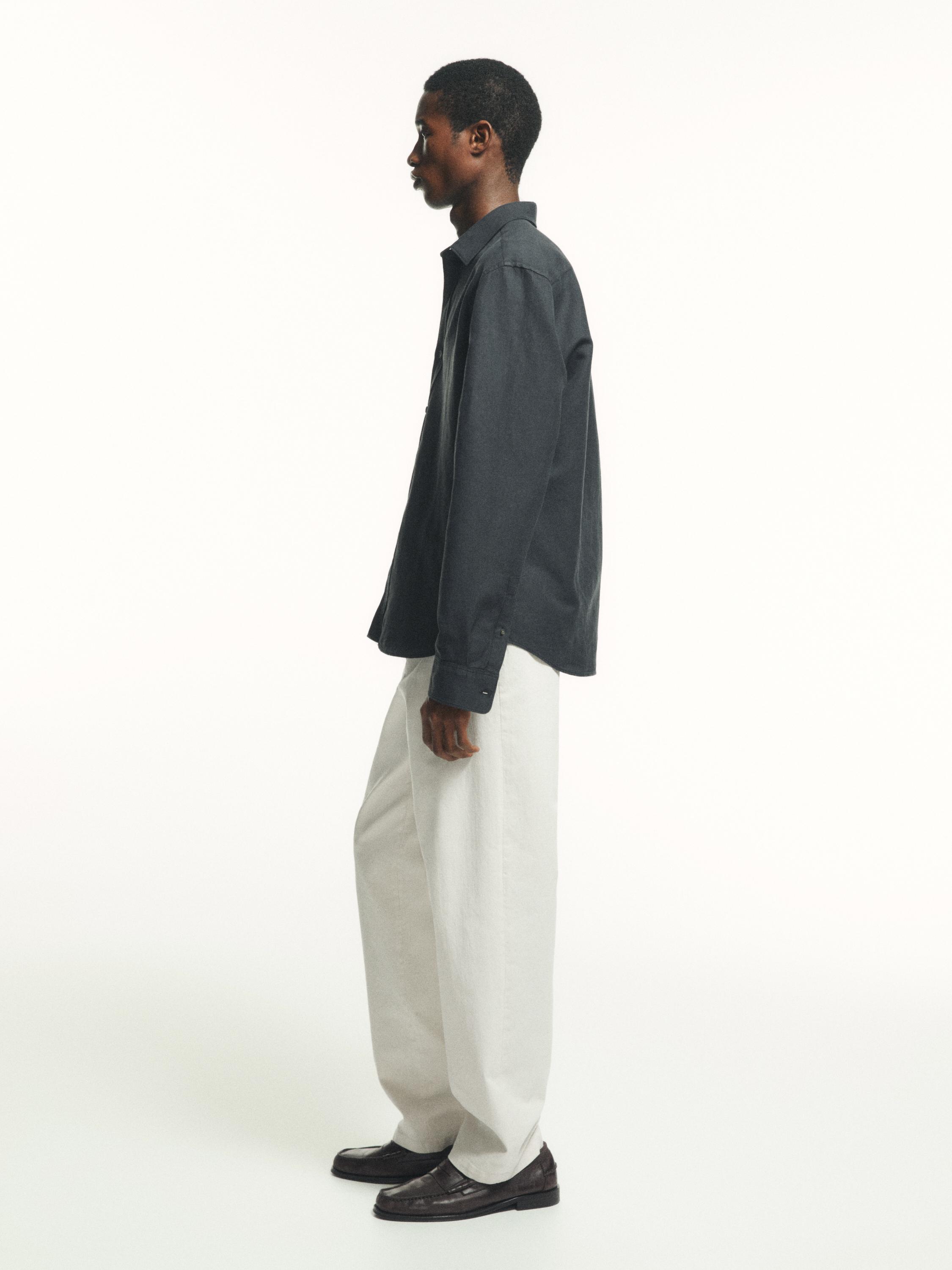 Regular fit linen blend shirt — NAVY BLUE