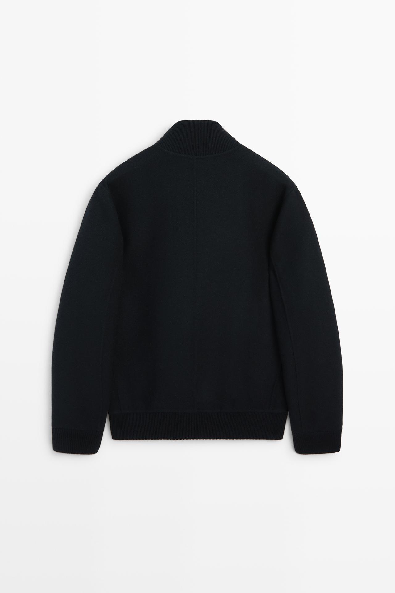 Wool blend pocket detail bomber jacket — DEEP BLUE
