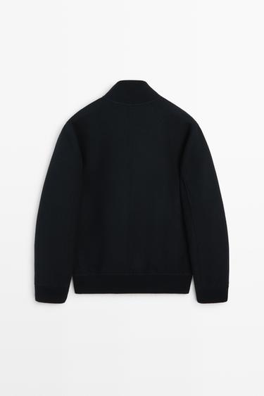 Wool blend pocket detail bomber jacket — DEEP BLUE 6