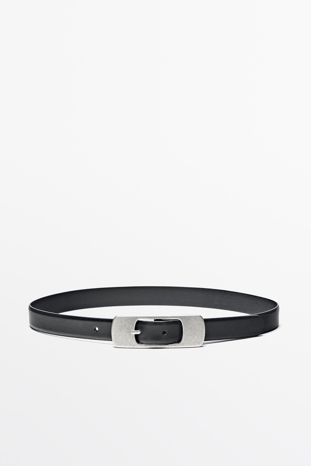 Nappa leather belt with flat buckle — BLACK
