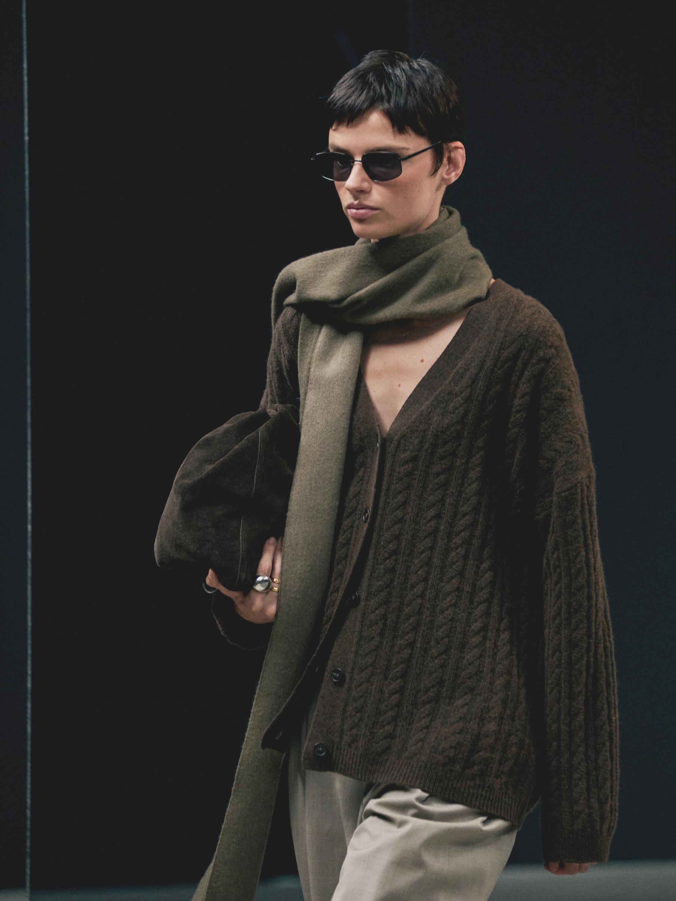Wool blend cable-knit cardigan
