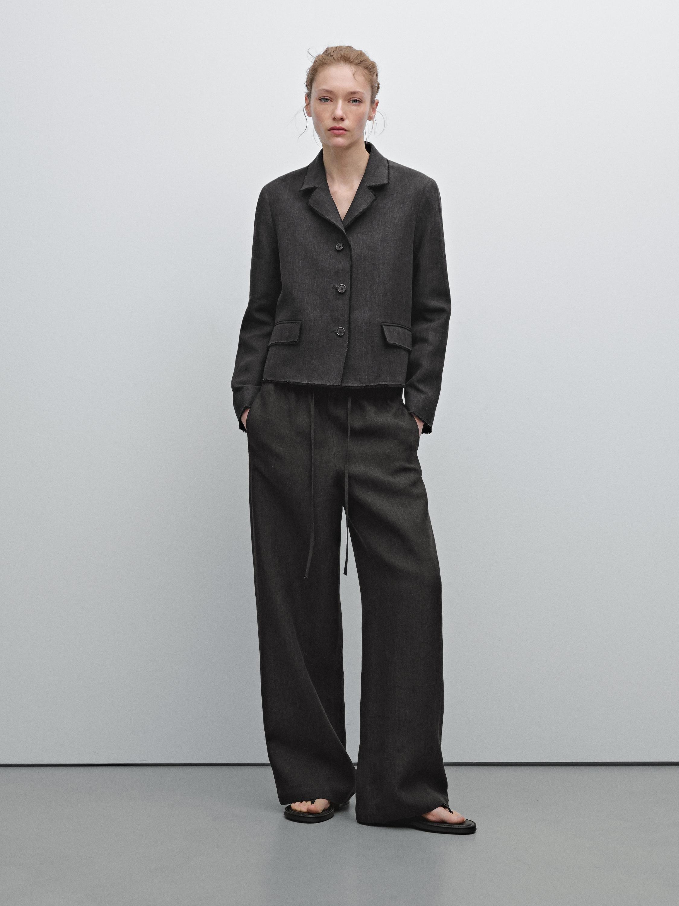 Blazer court effiloché 100% lin
