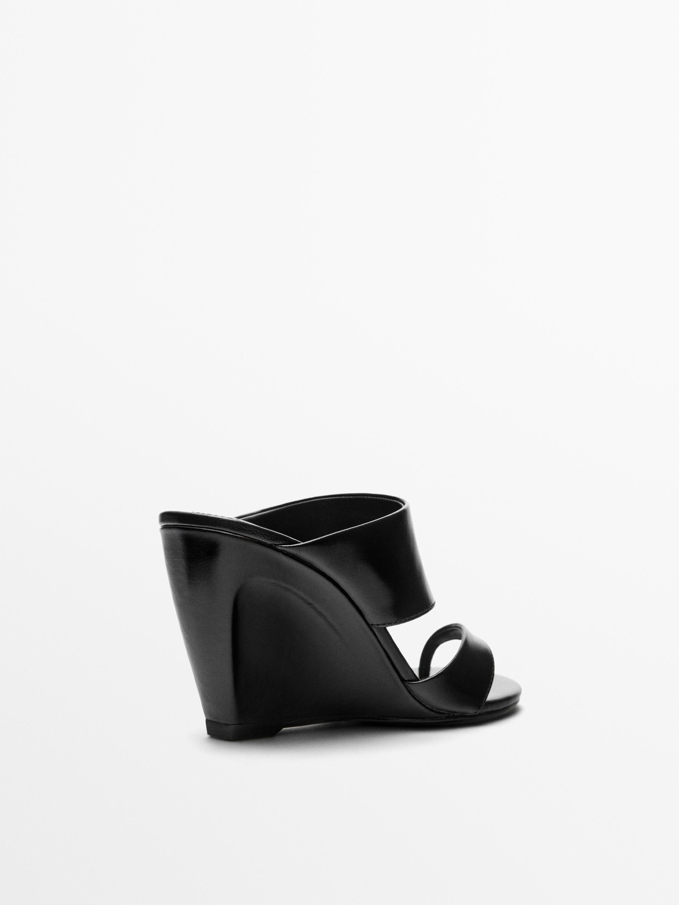 Leather wedge sandals — BLACK