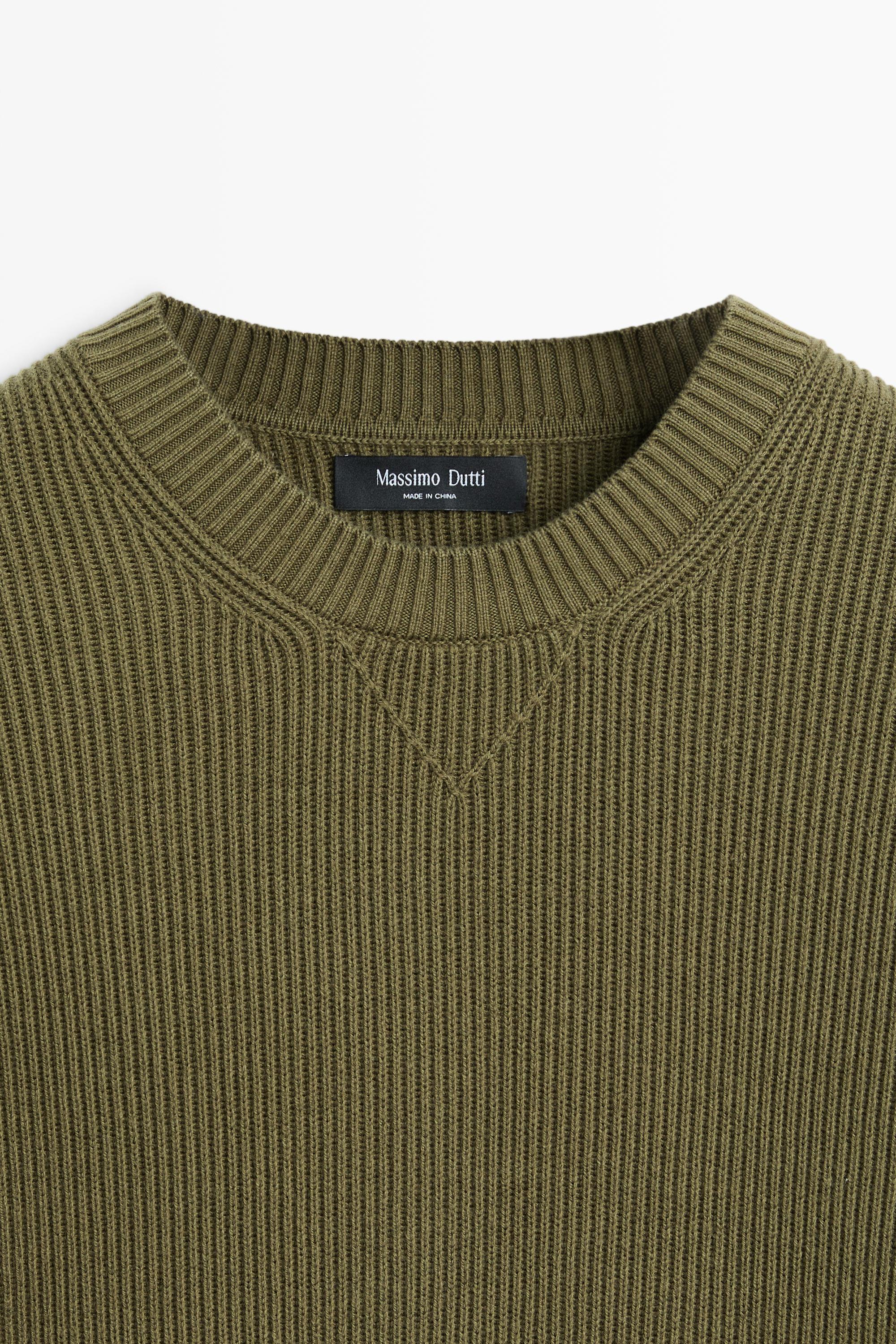 Cotton blend ribbed knit sweater — KHAKI