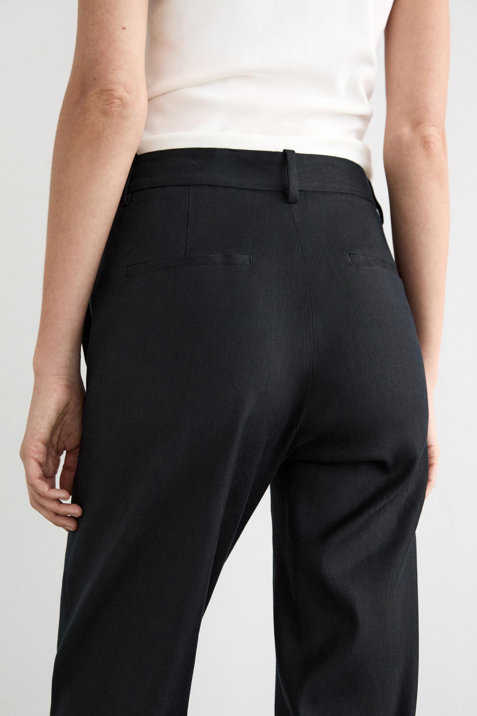 Straight-leg linen blend trousers — NAVY BLUE