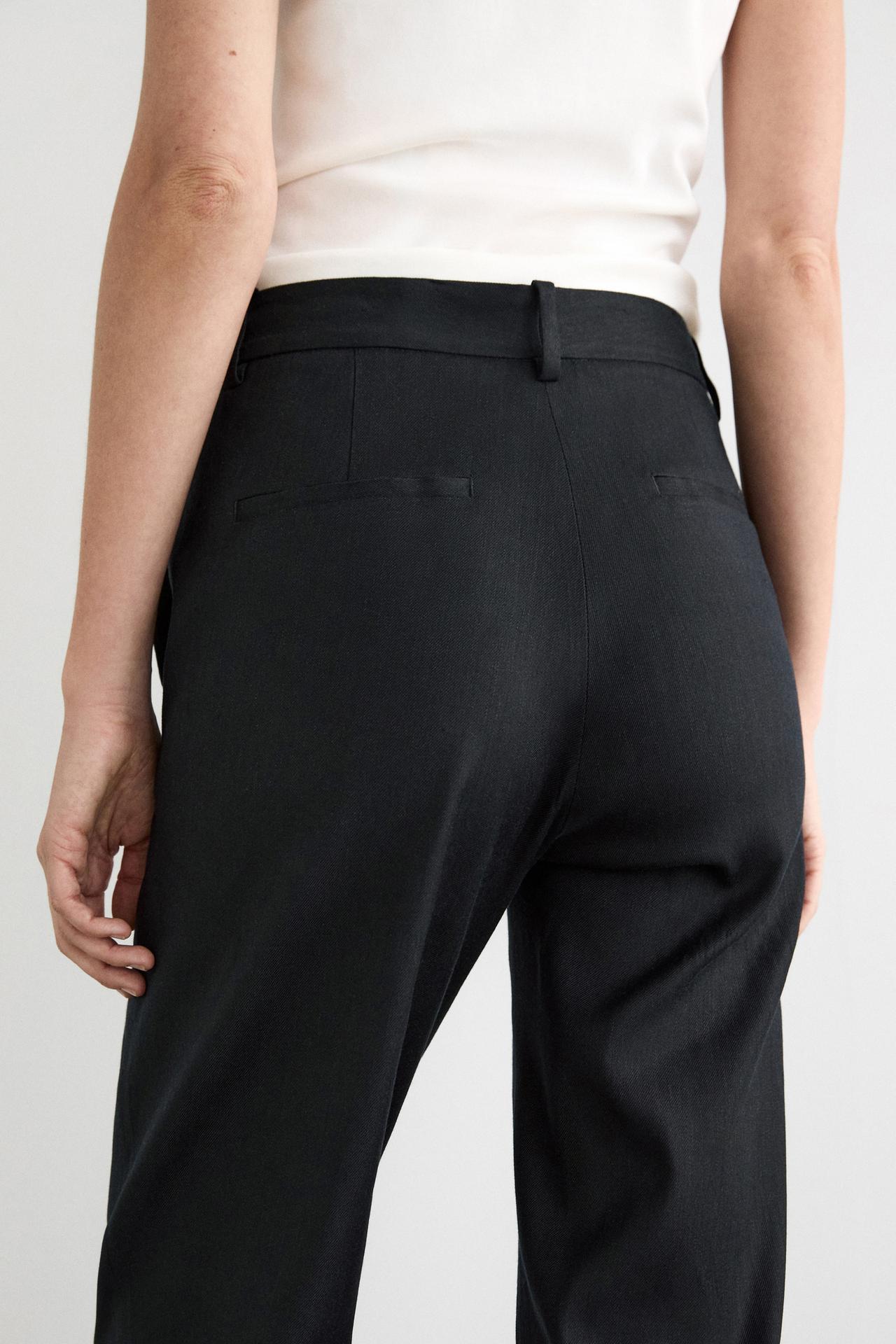 Straight-leg linen blend trousers — NAVY BLUE