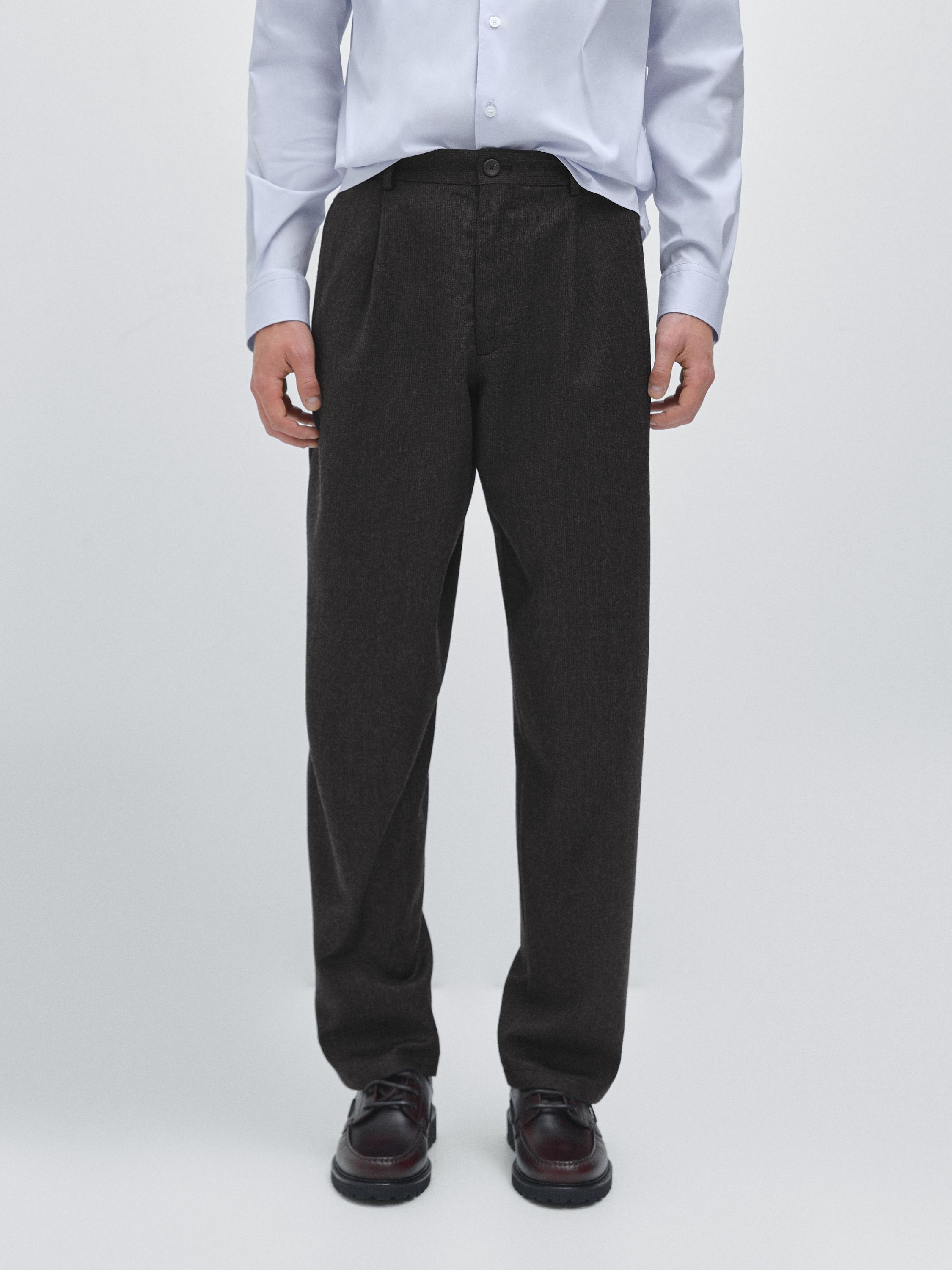 Straight-leg check texture trousers